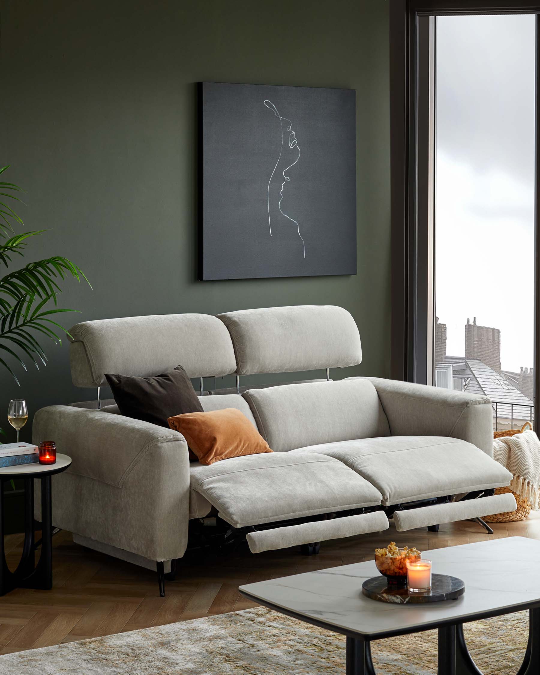 Canapé inclinable 2 places Kenzie en tissu gris clair