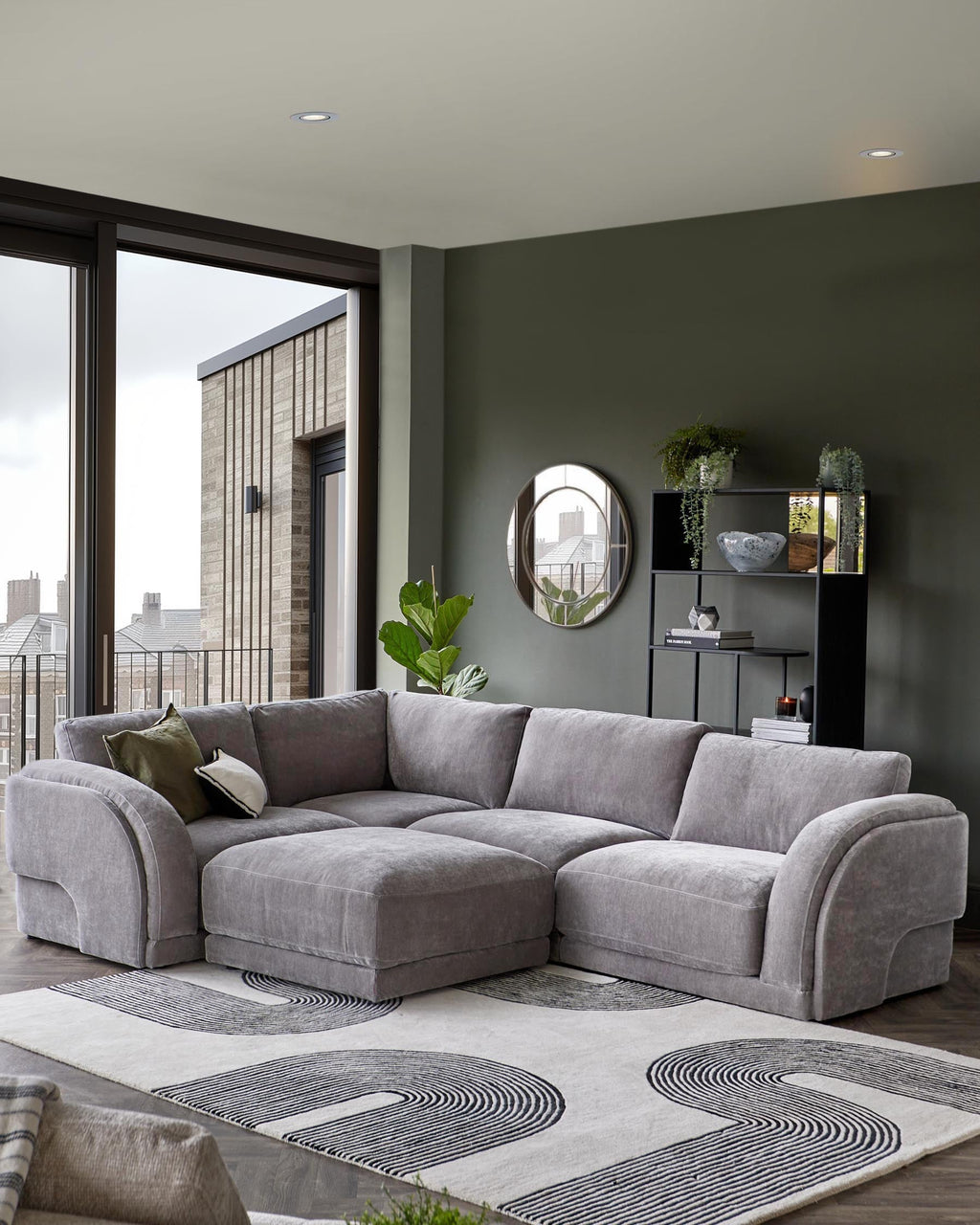 Repose-pieds Casey en tissu chenille gris moyen