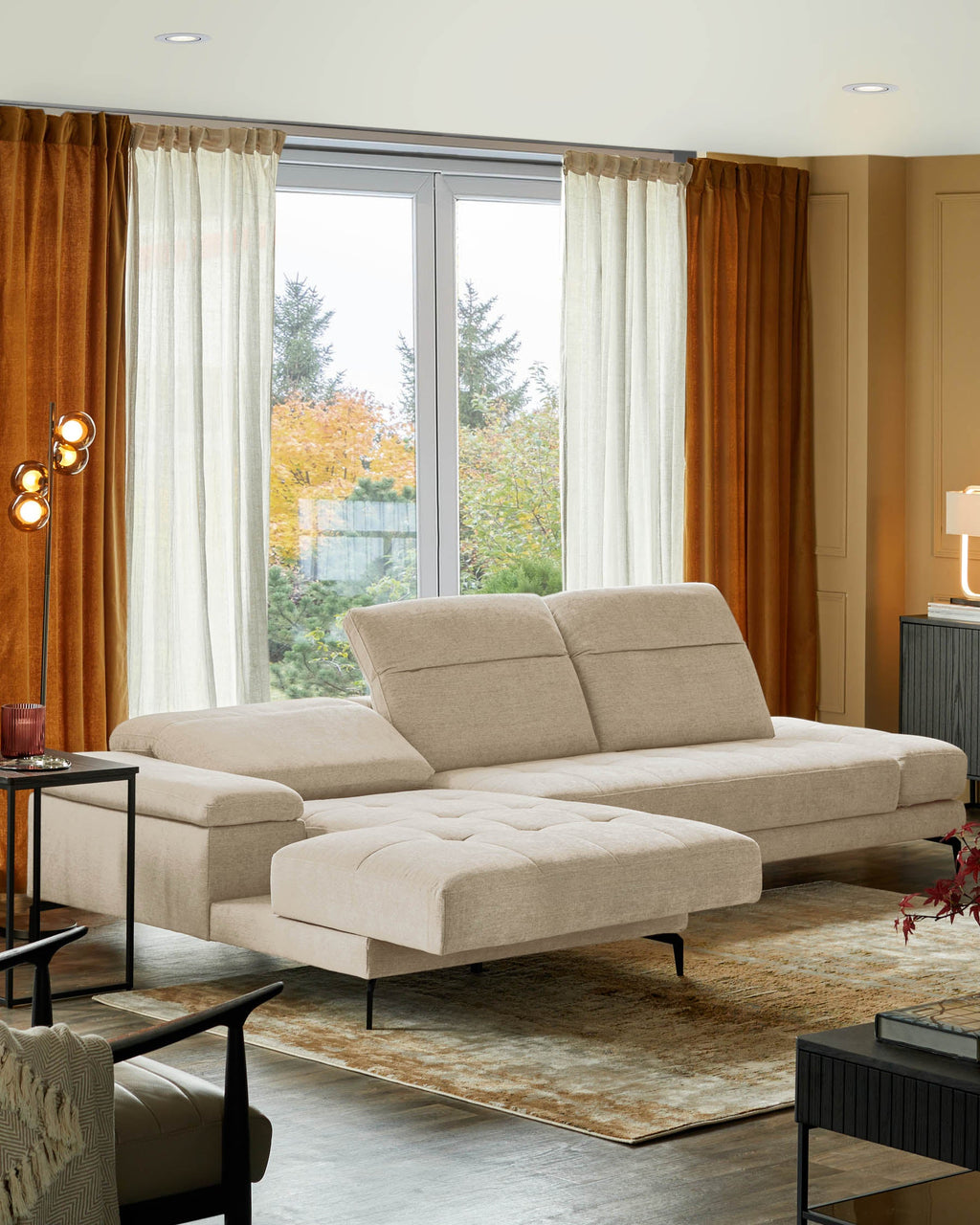 Canapé d'angle gauche Donella en chenille ivoire