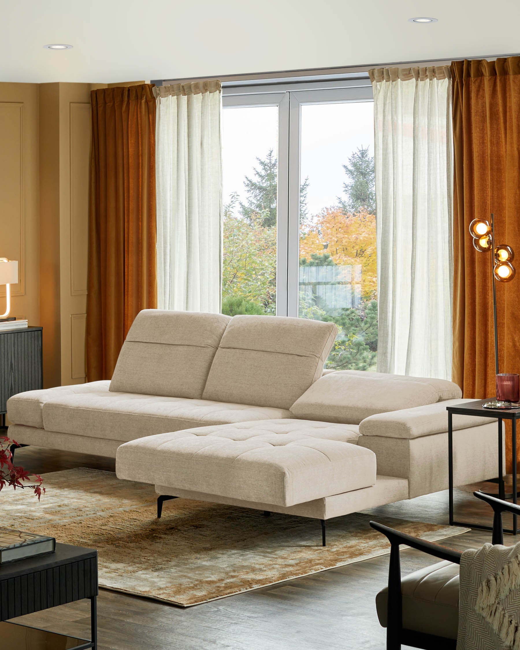 Canapé d'angle droit Donella en chenille ivoire