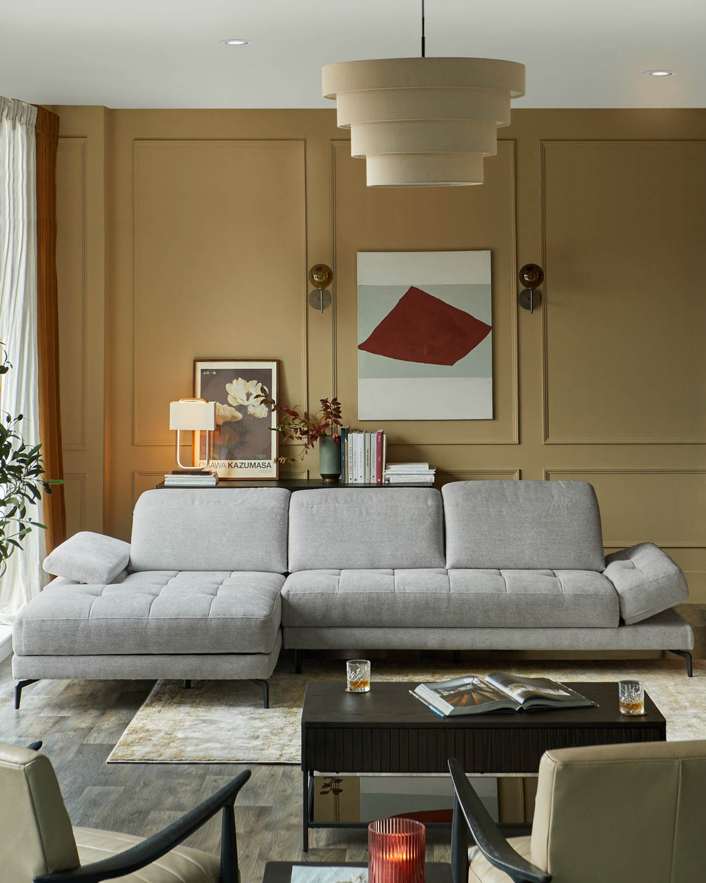 Canapé d'angle gauche Donella en chenille gris clair