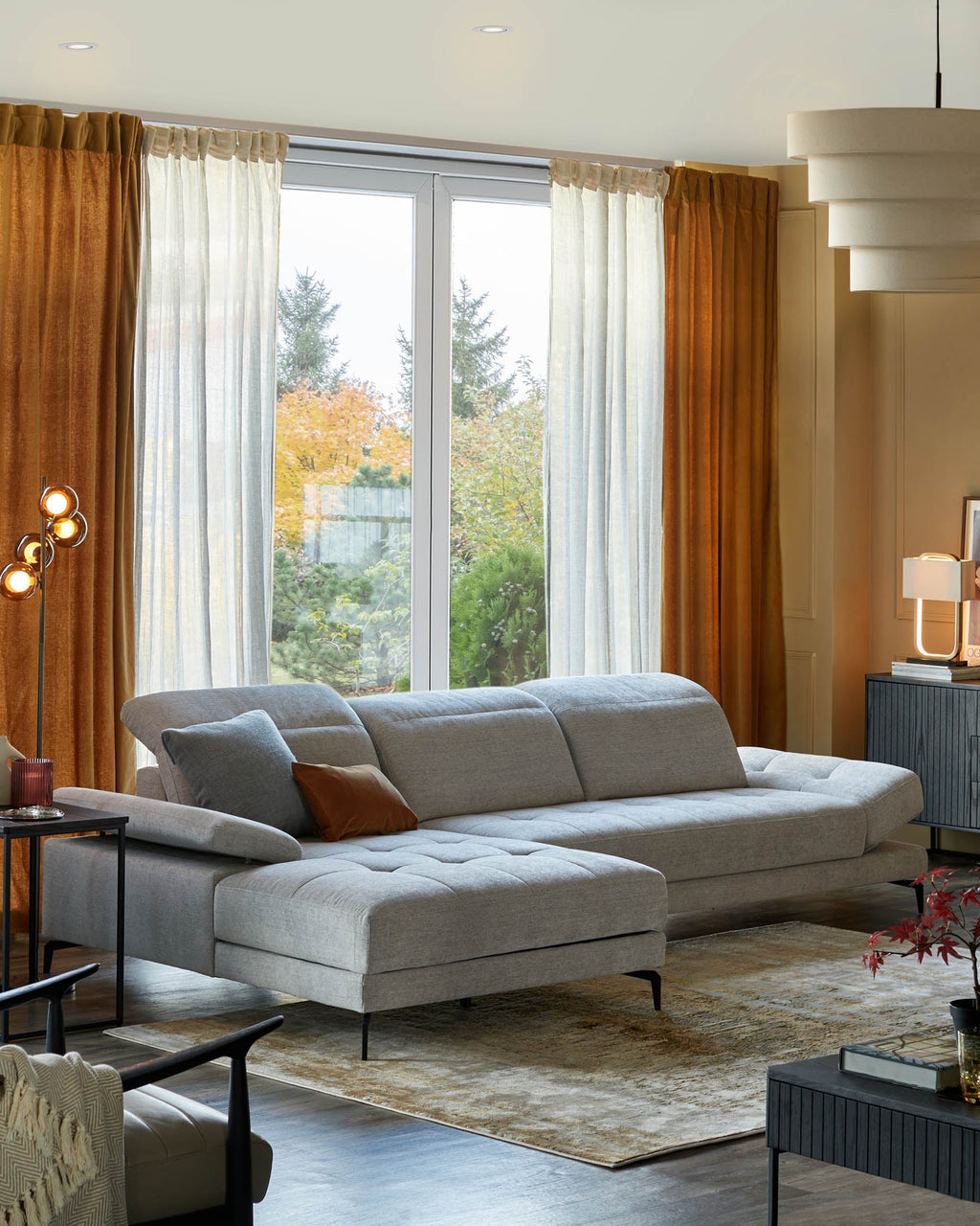 Canapé d'angle gauche Donella en chenille gris clair