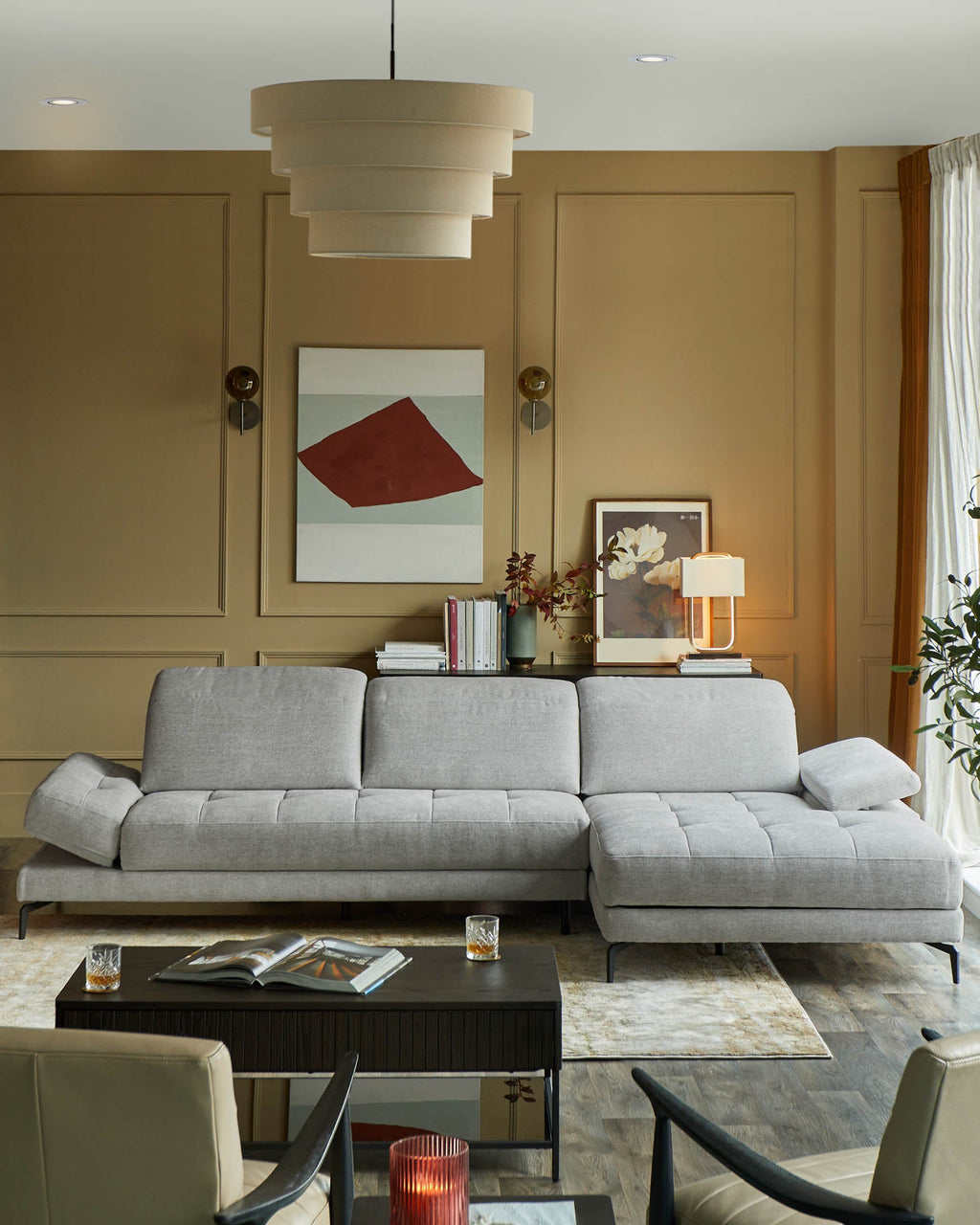 Canapé d'angle droit Donella en chenille gris clair