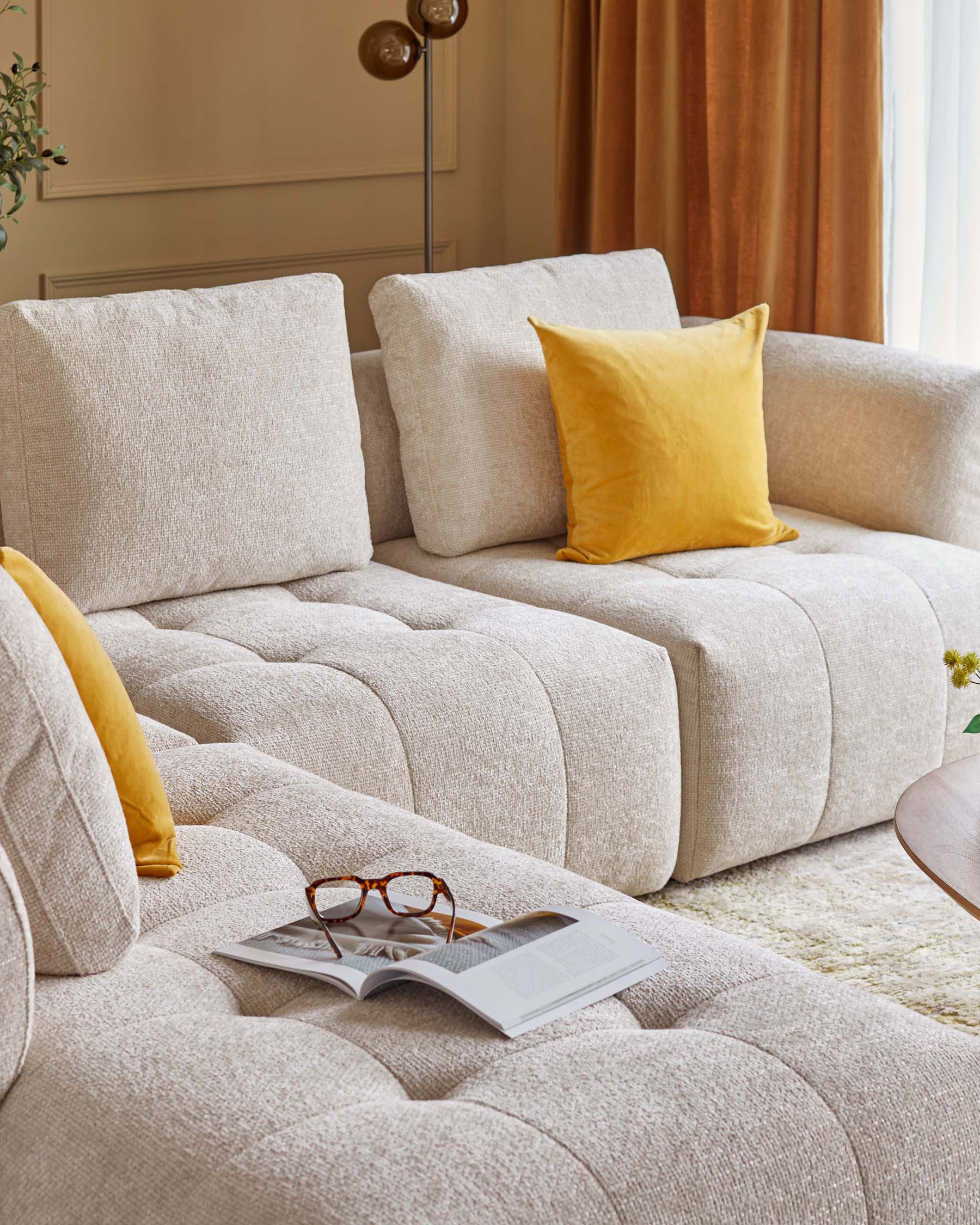 Canapé d'angle gauche Lillian en tissu naturel