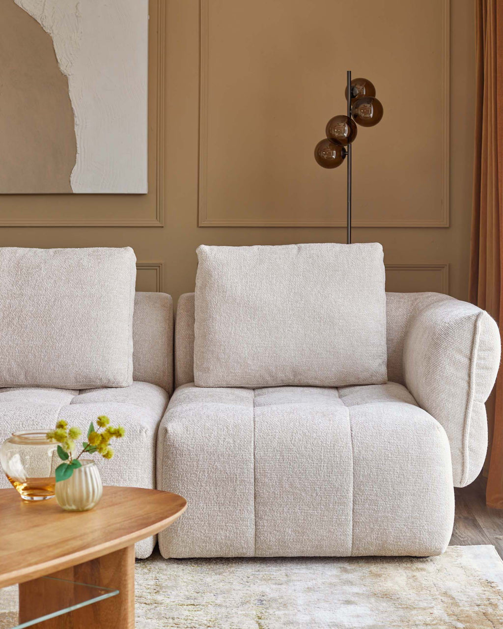 Canapé d'angle gauche Lillian en tissu naturel