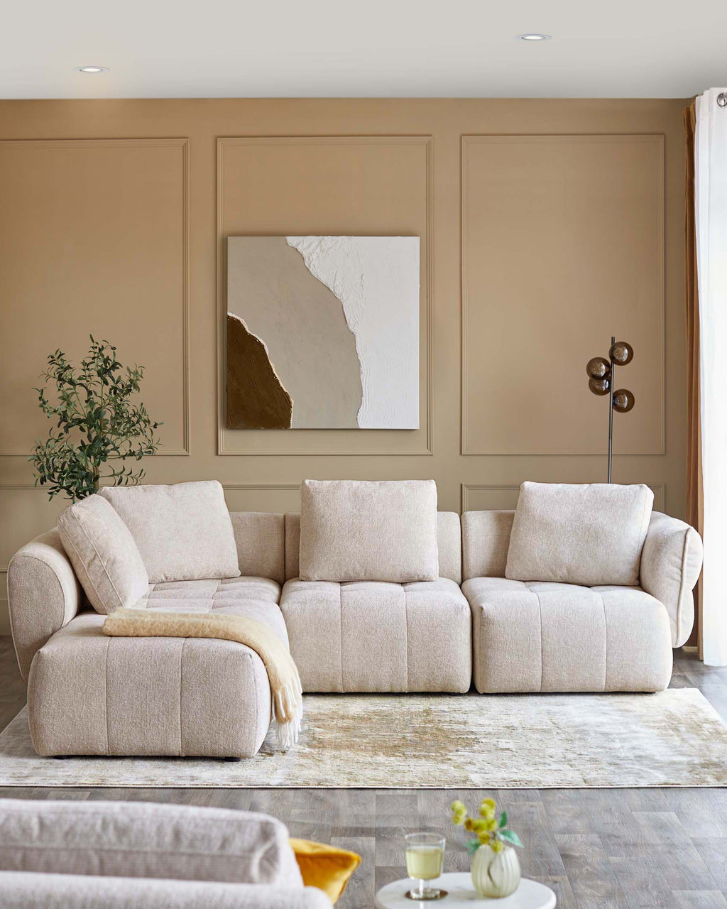 Canapé d'angle gauche Lillian en tissu naturel