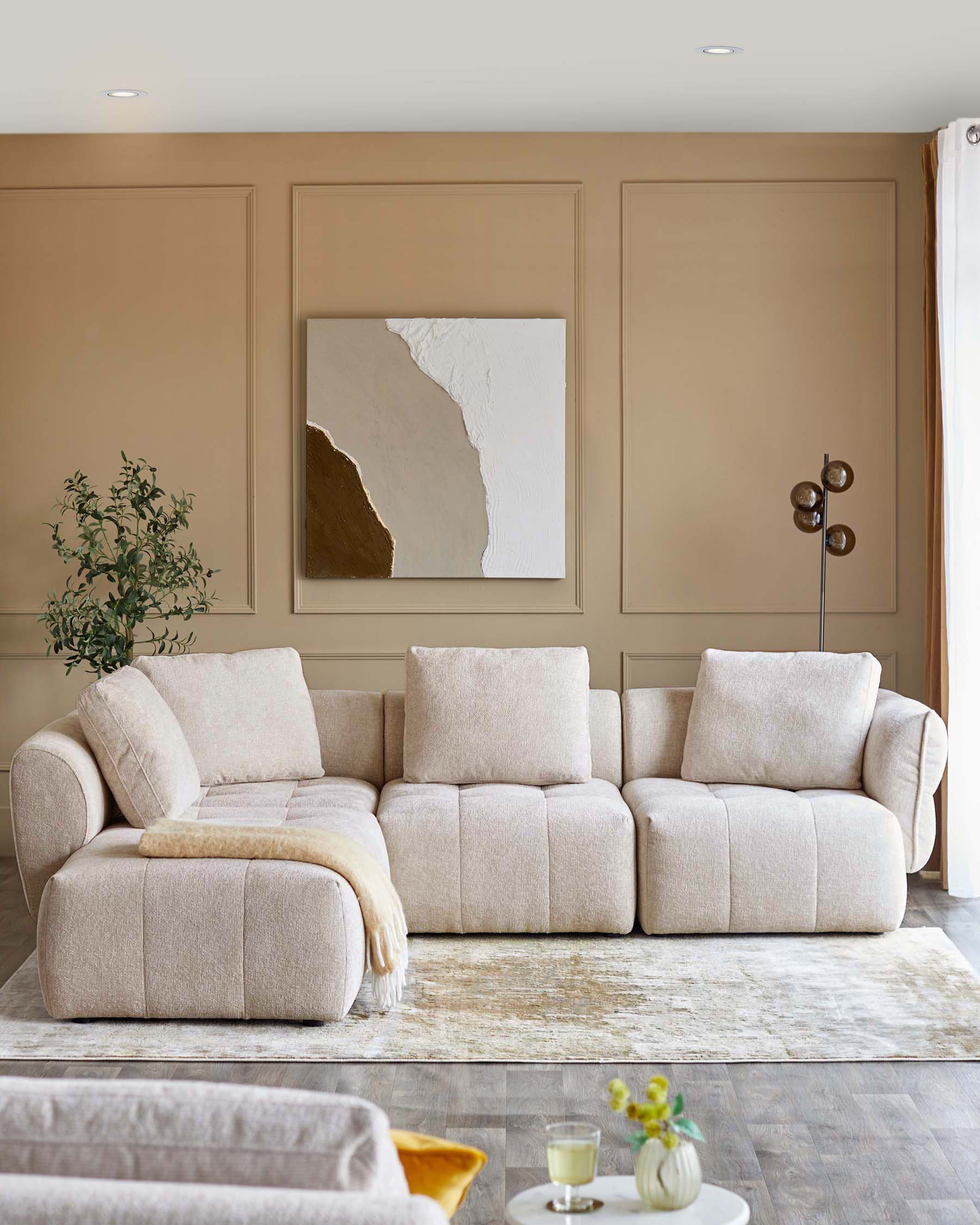 Canapé d'angle gauche Lillian en tissu naturel