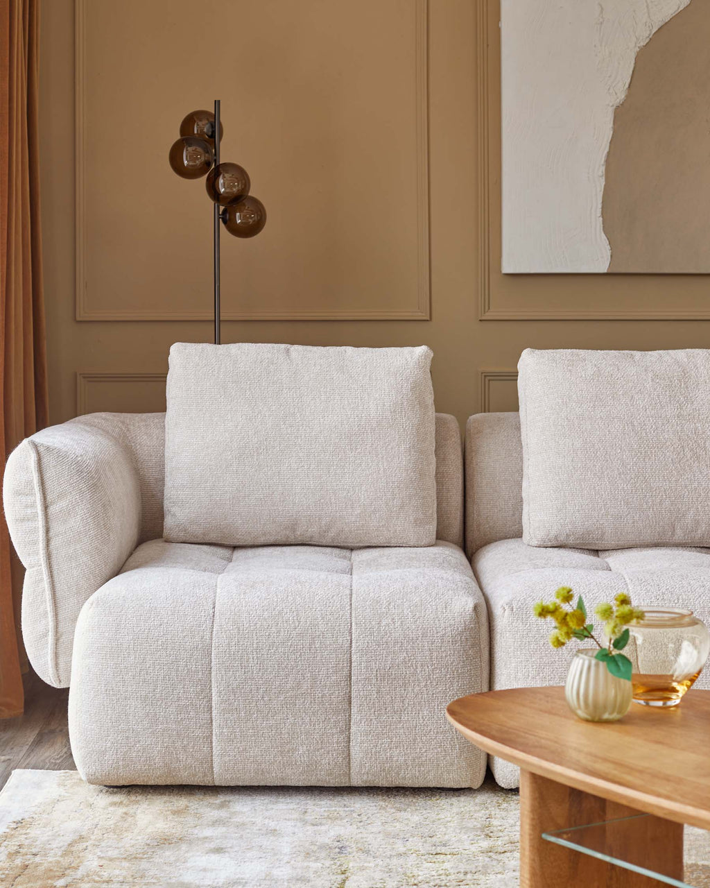 Canapé d'angle droit Lillian en tissu naturel