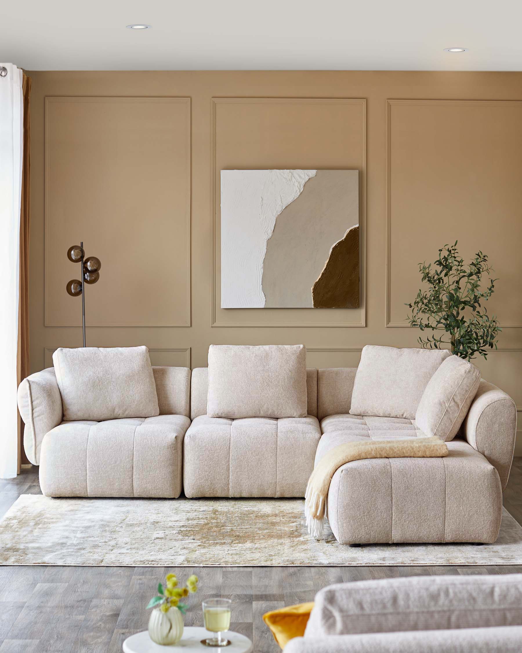 Canapé d'angle droit Lillian en tissu naturel