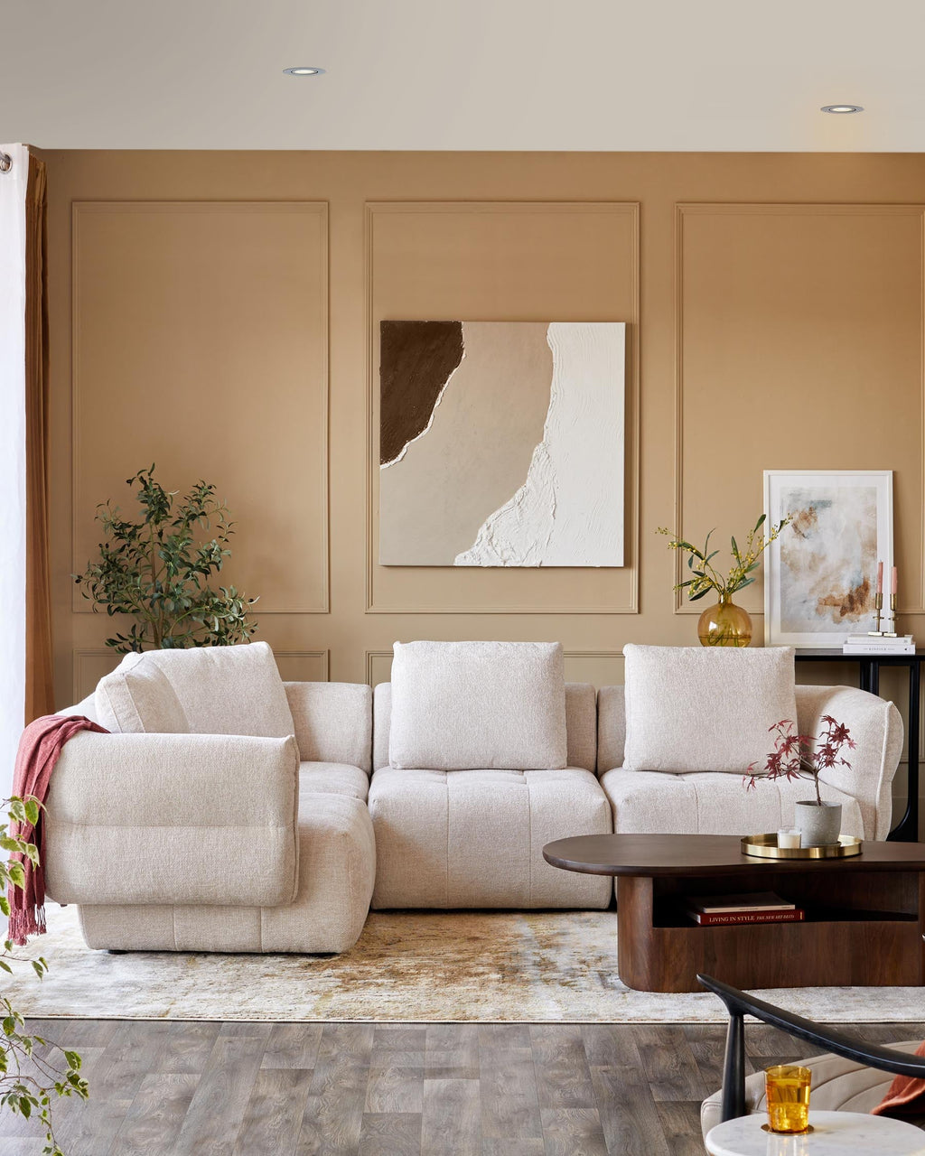 Petit canapé d'angle Lillian en tissu naturel