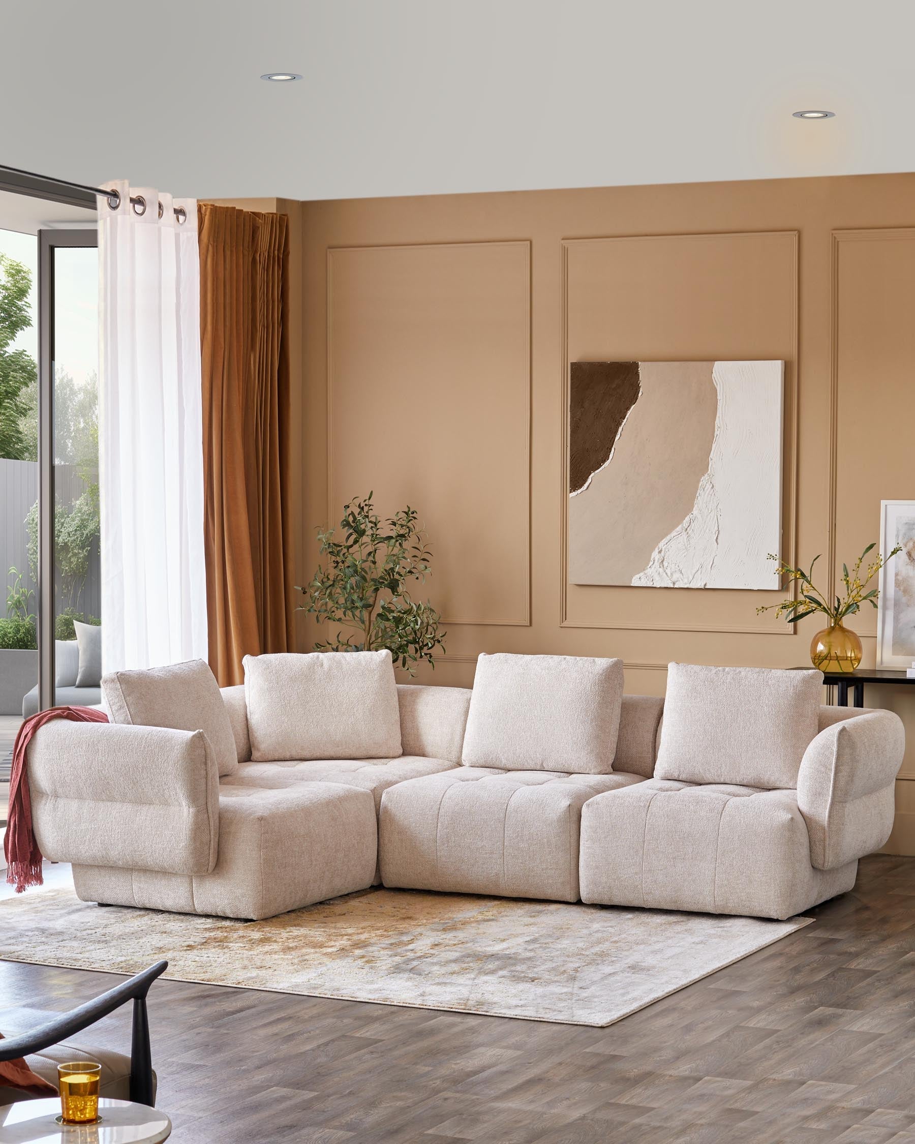 Petit canapé d'angle Lillian en tissu naturel