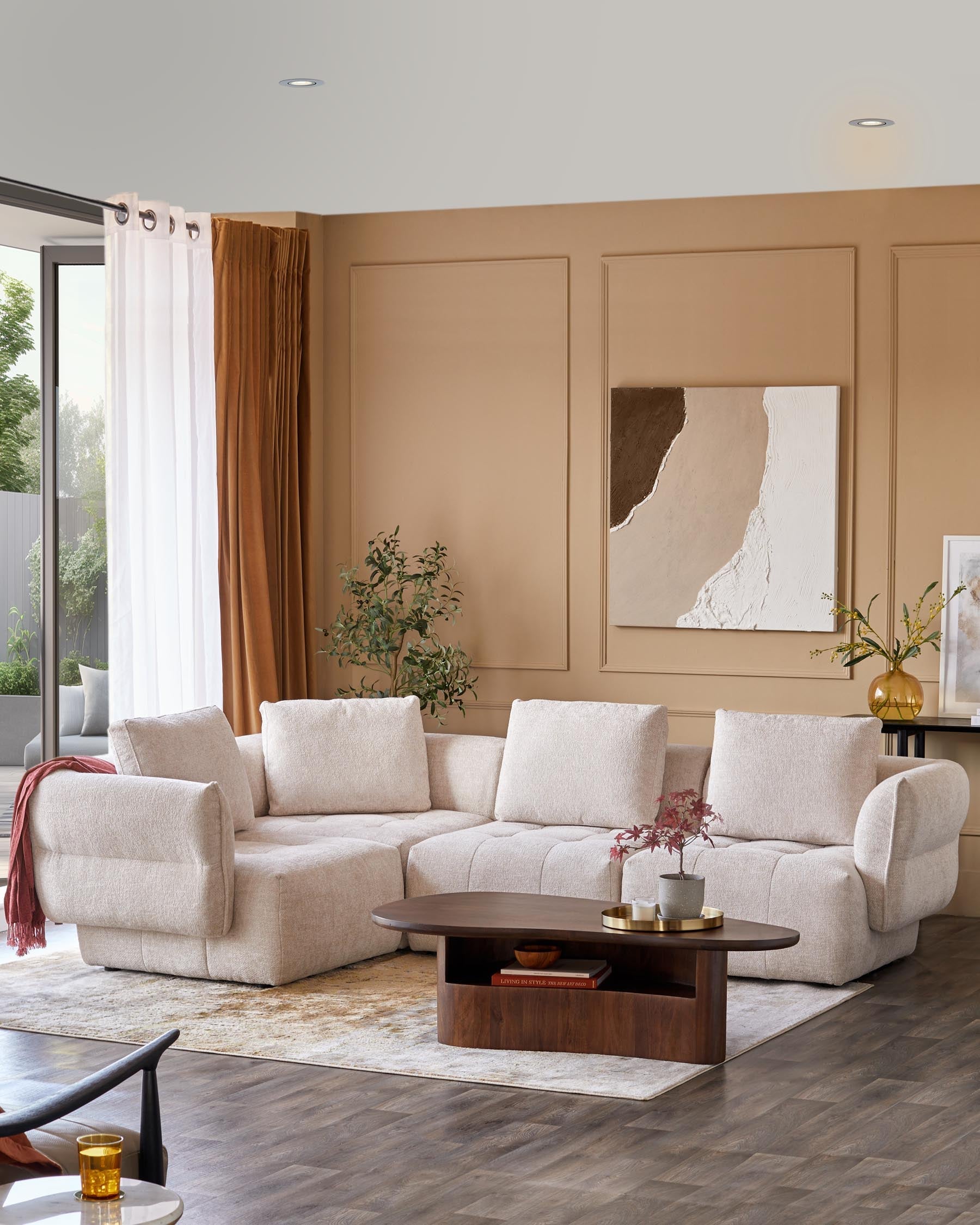 Petit canapé d'angle Lillian en tissu naturel