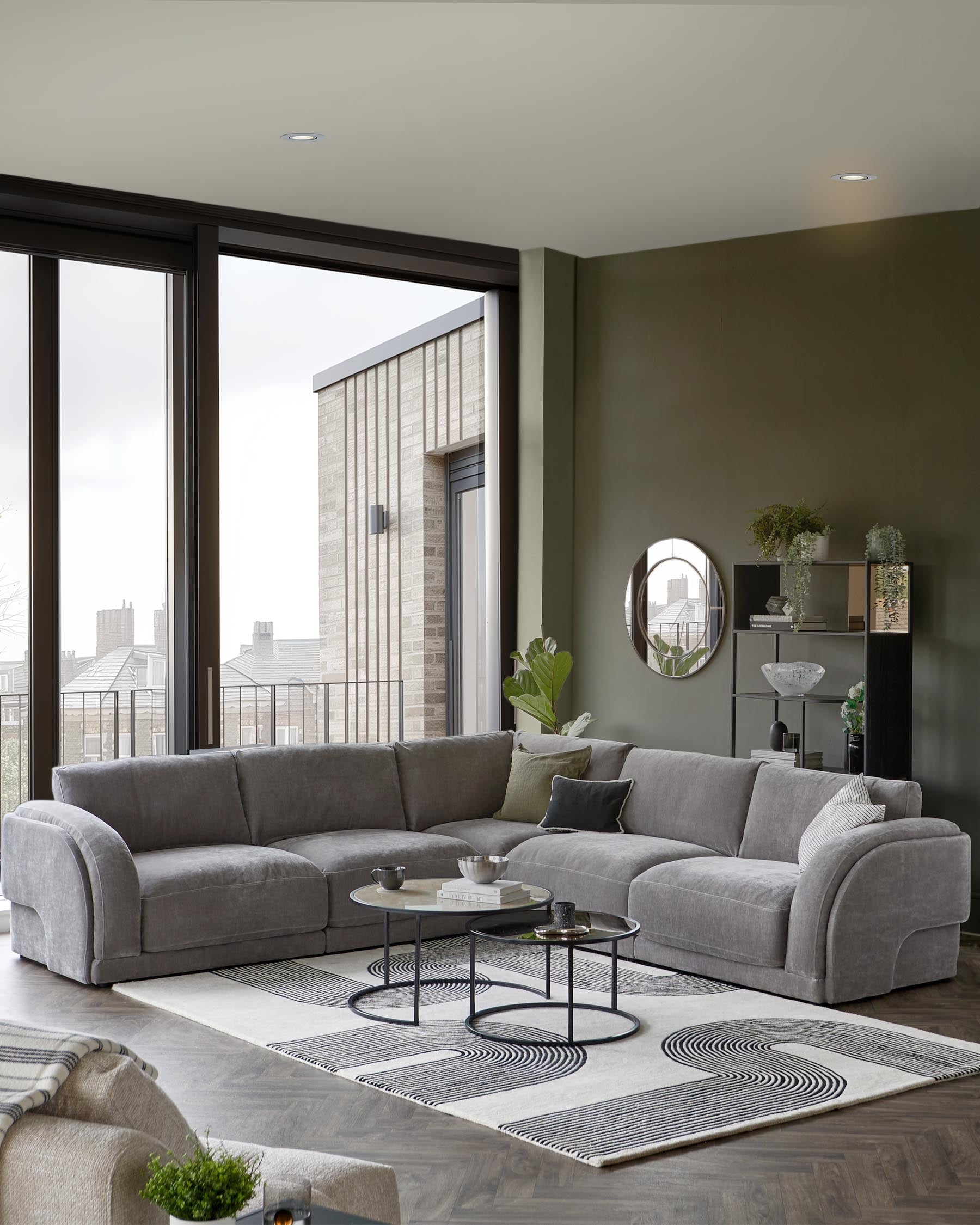 Canapé d'angle large en tissu chenille gris moyen Casey