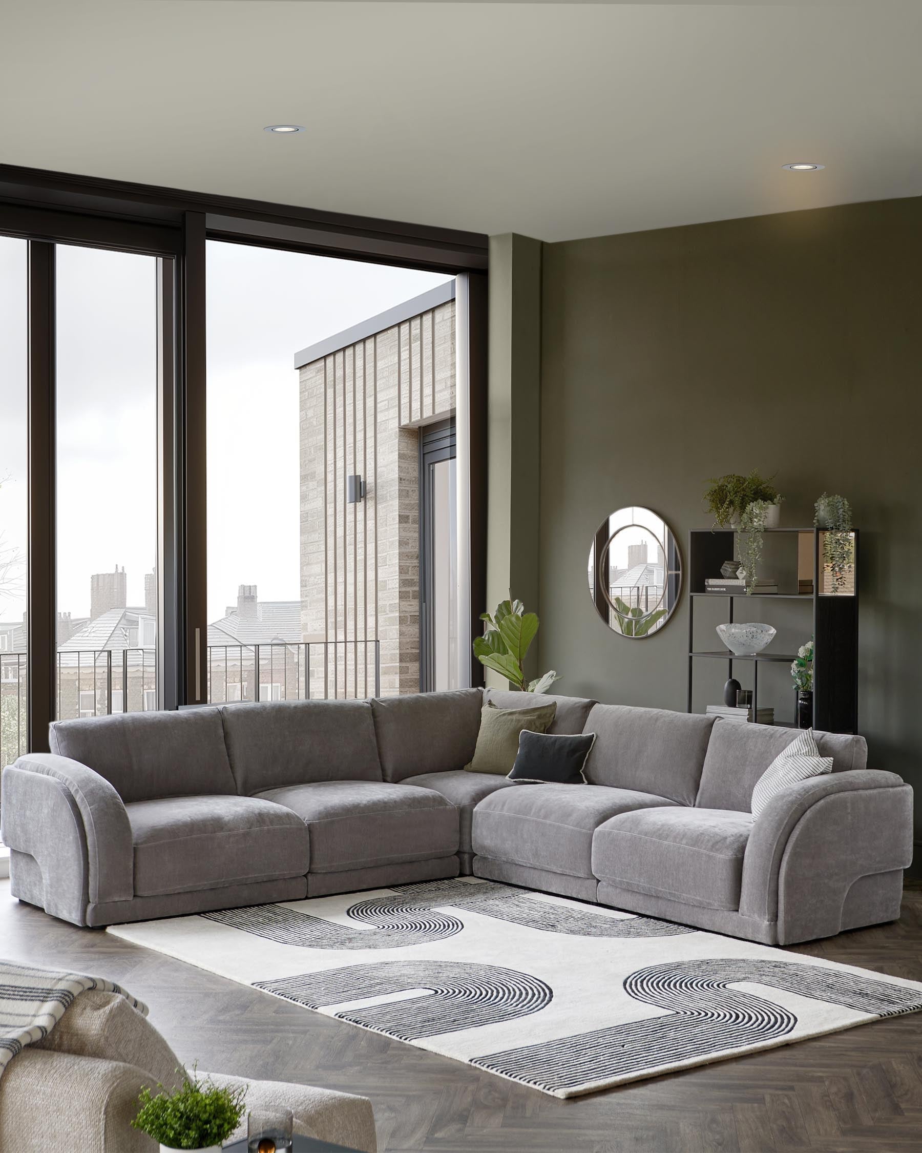 Canapé d'angle large en tissu chenille gris moyen Casey