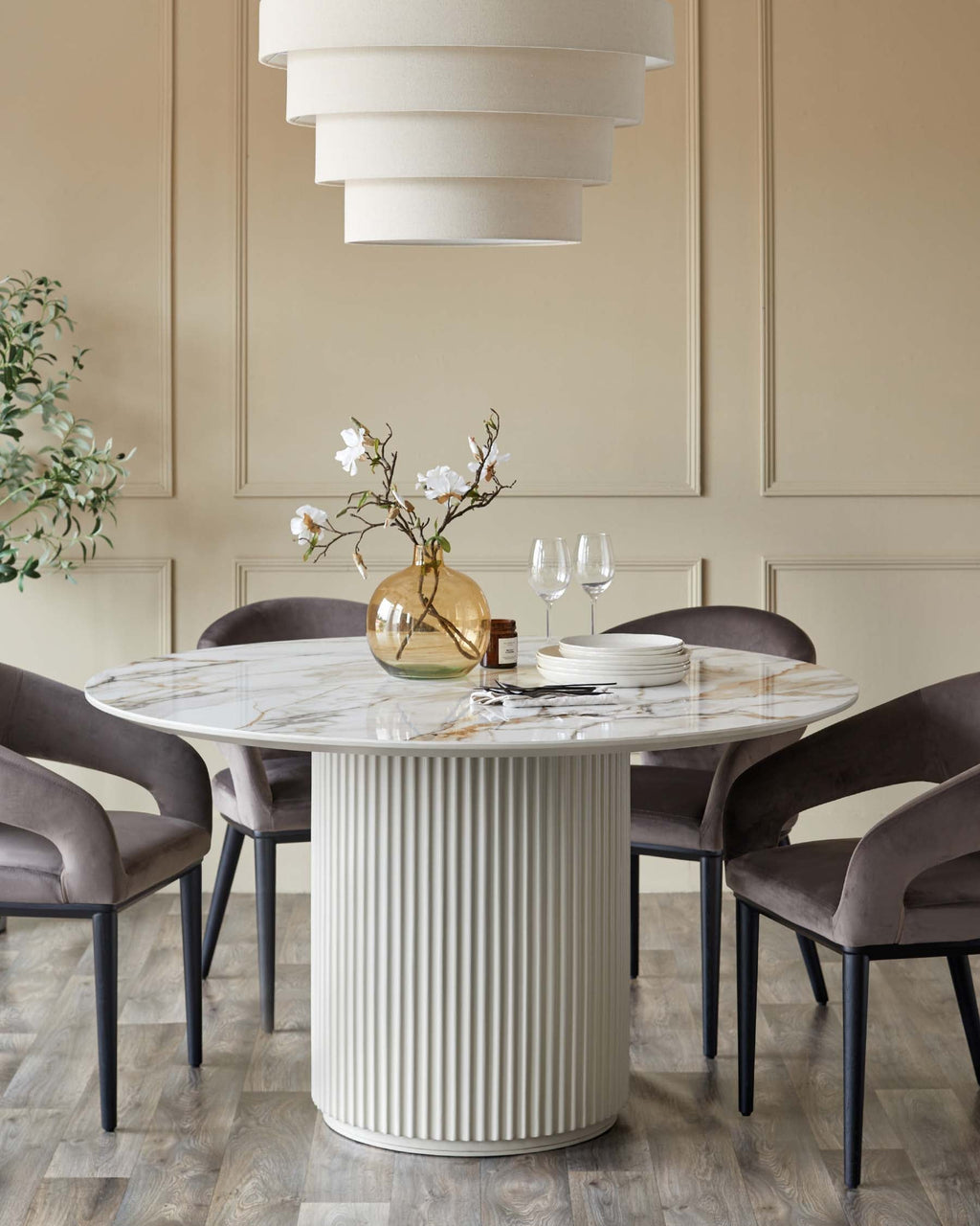 Table à manger 6 places en céramique naturelle Austin