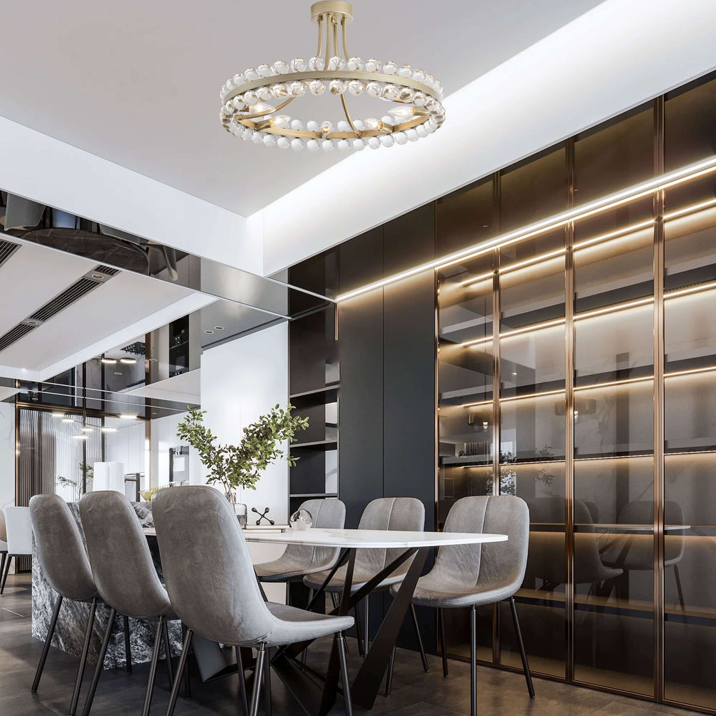 Plafonnier semi-encastré en cristal Elvira à 8 lumières, motif roue de chariot