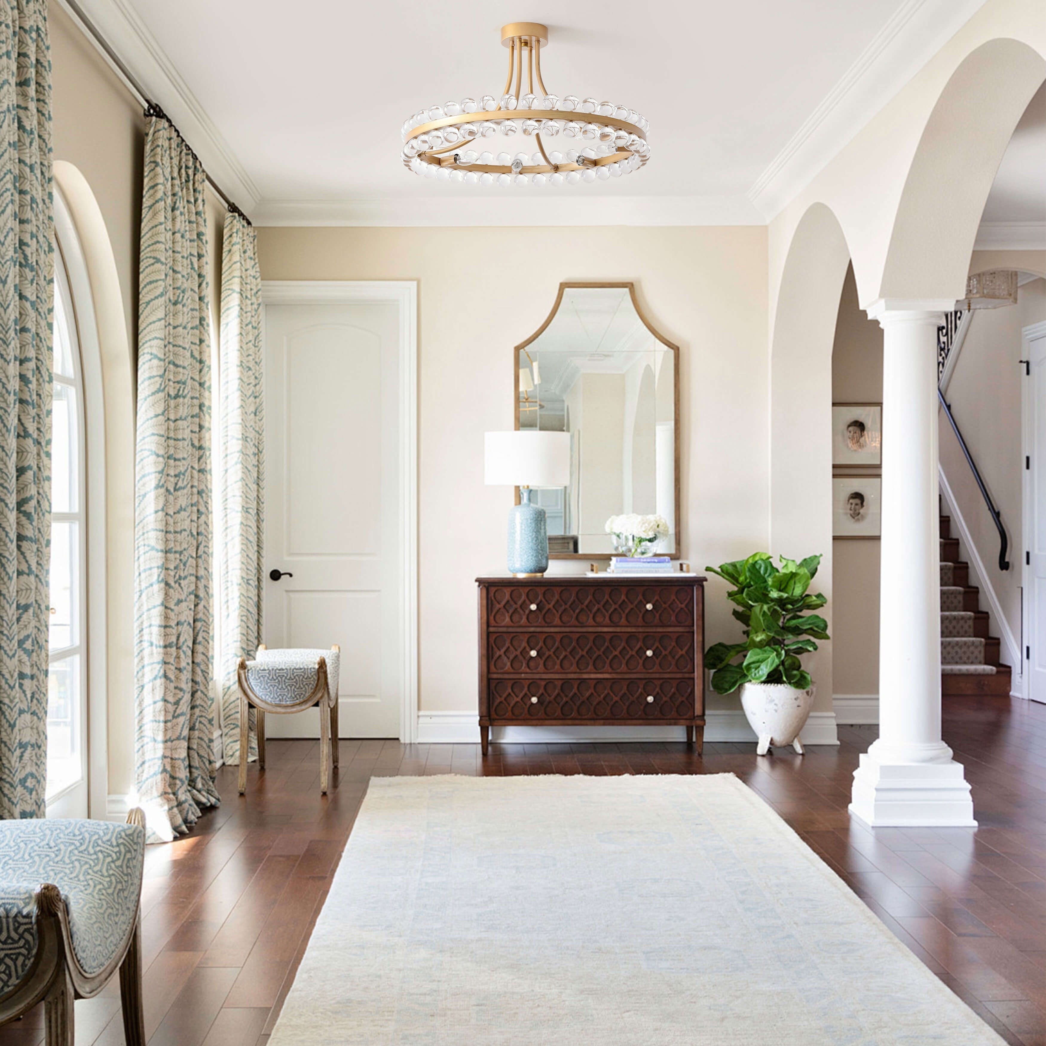 Plafonnier semi-encastré en cristal Elvira à 8 lumières, motif roue de chariot