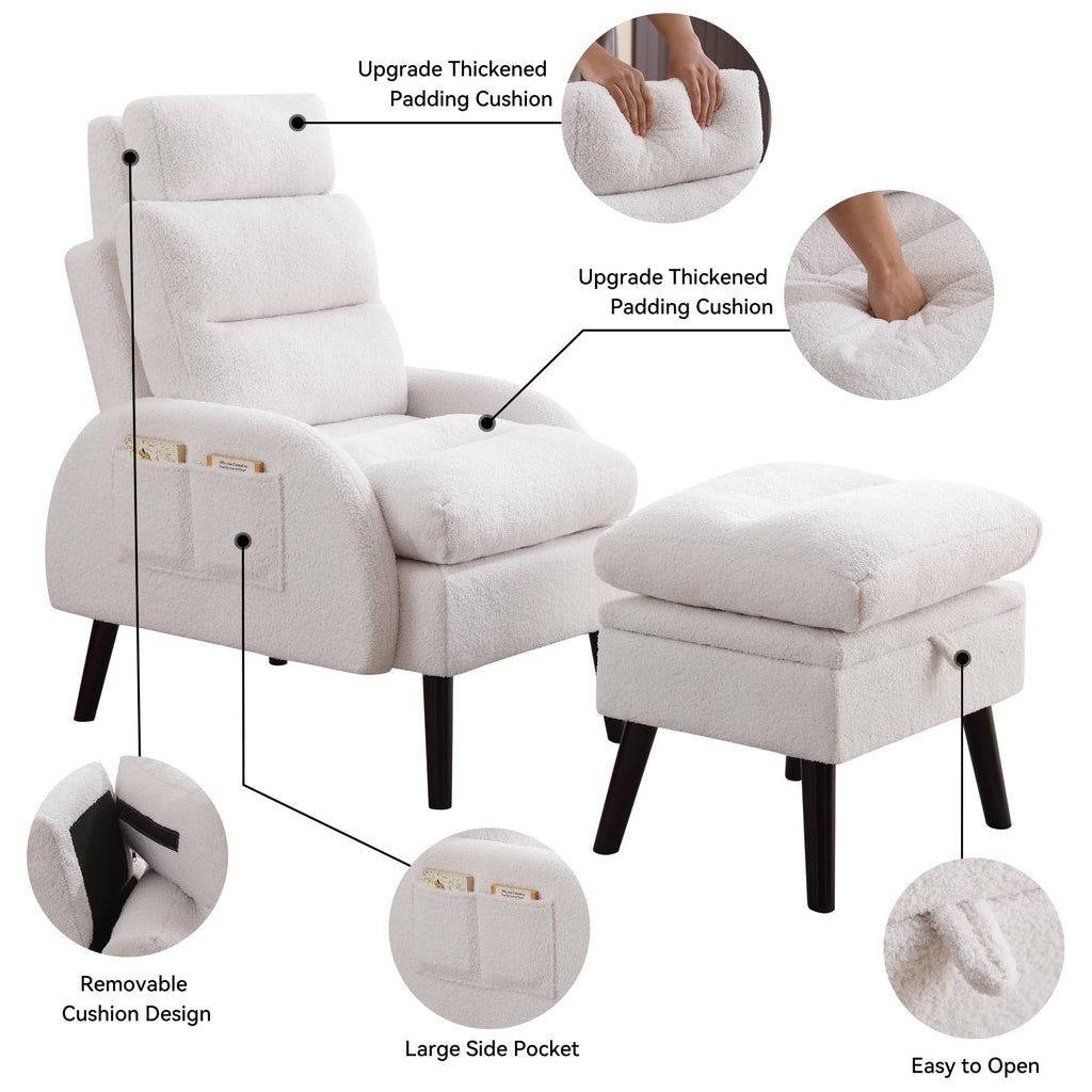 Fauteuil d'appoint HOMYKA avec dossier réglable et pouf de rangement