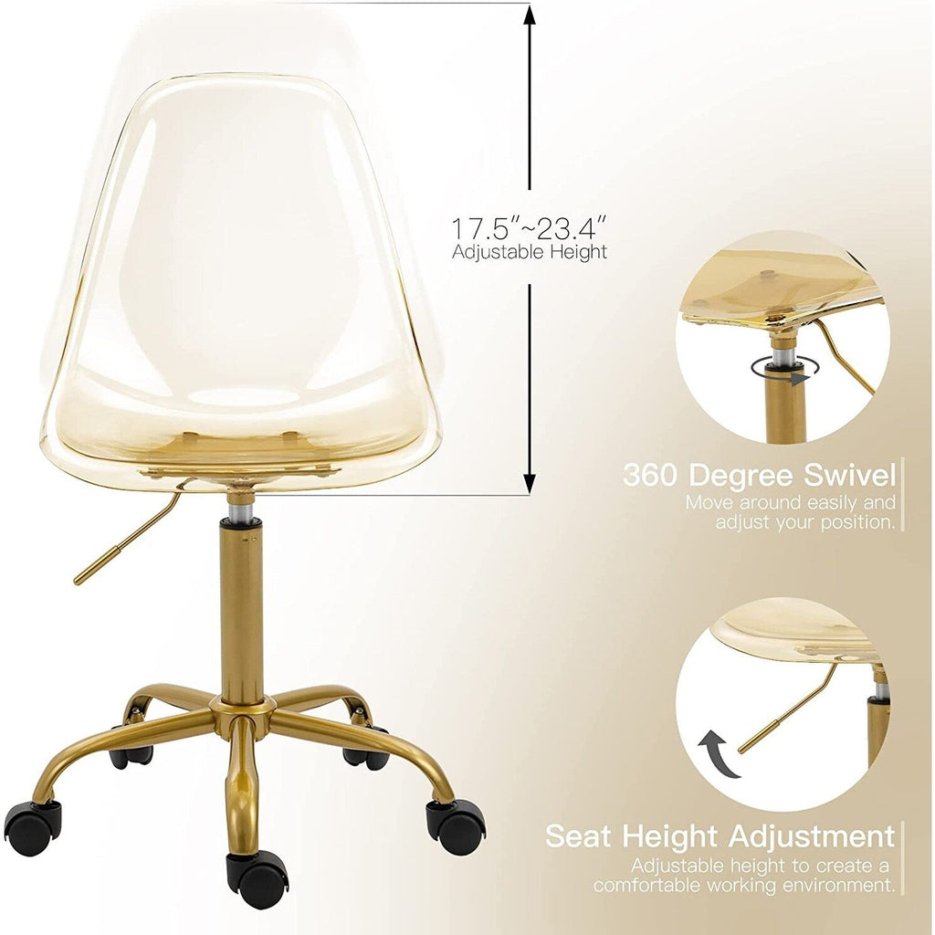 Chaise de bureau pivotante en acrylique à hauteur réglable sans accoudoirs