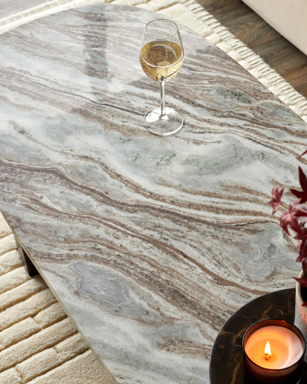 Table basse Adalynn en bois foncé, marbre de Toronto et bois de manguier