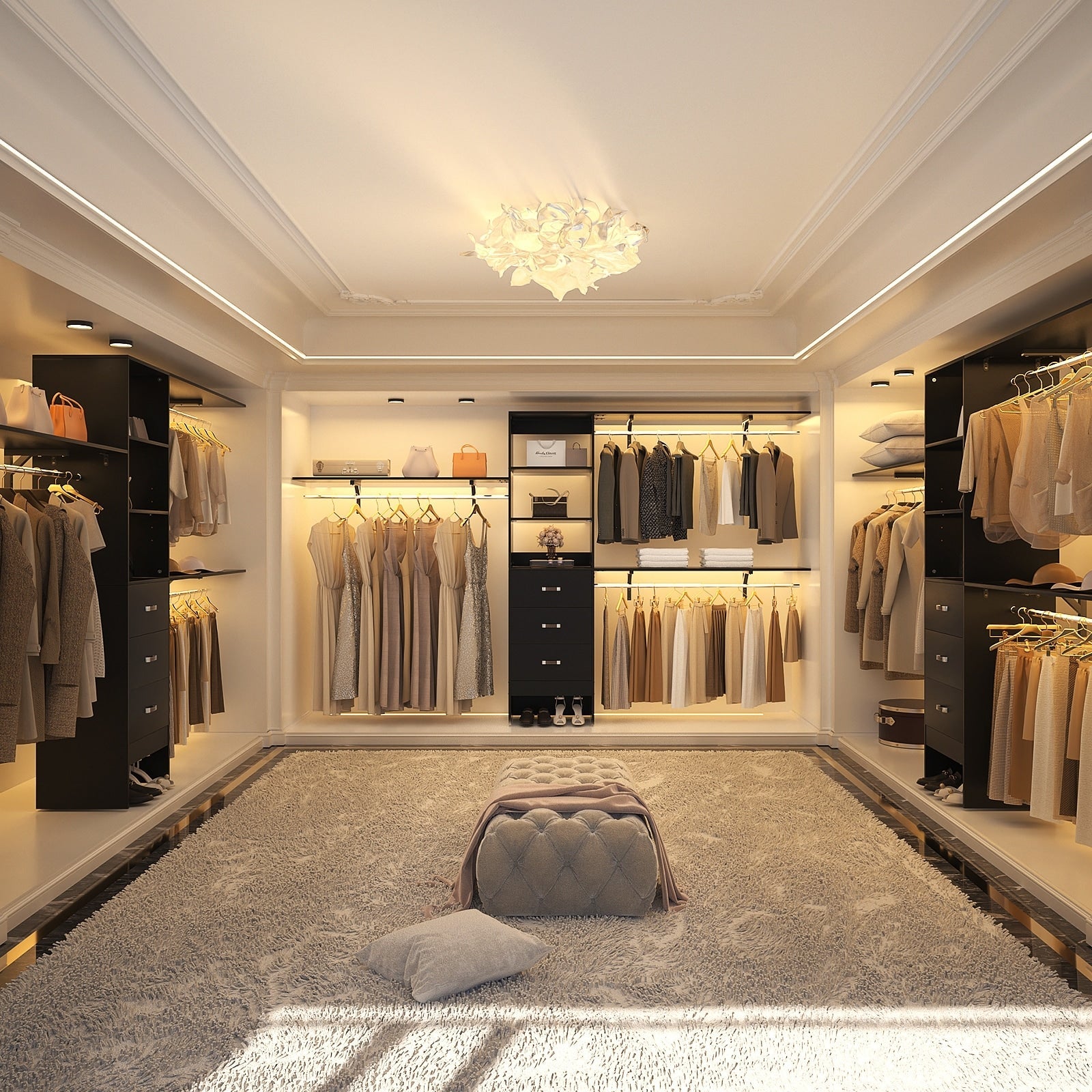 Rackcog Organiseur de placard réglable de 120 pouces avec tiroirs, système de placard avec étagères de bricolage pour placards et dressings