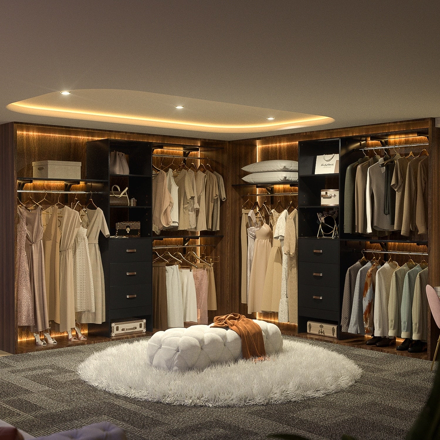 Rackcog Organiseur de placard réglable de 120 pouces avec tiroirs, système de placard avec étagères de bricolage pour placards et dressings