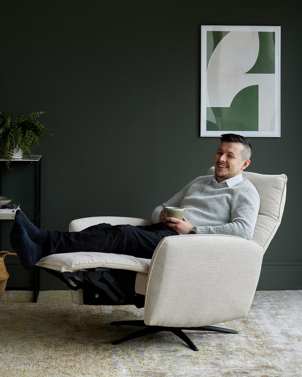 Fauteuil de massage inclinable Aiden en tissu ivoire