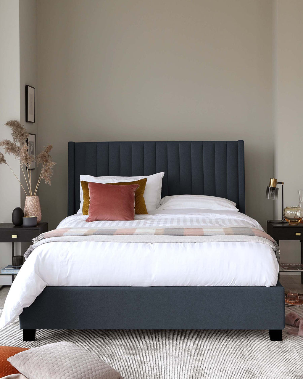 Lit coffre double en tissu bleu marine Amalfi