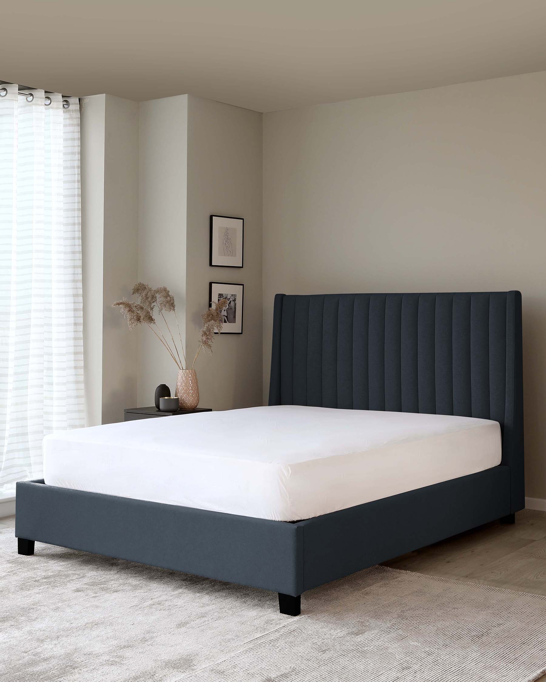 Lit coffre double en tissu bleu marine Amalfi