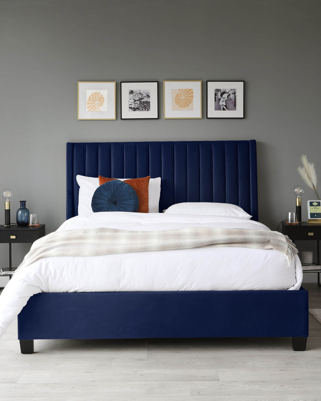 Lit coffre coffre super king size en velours bleu marine Amalfi