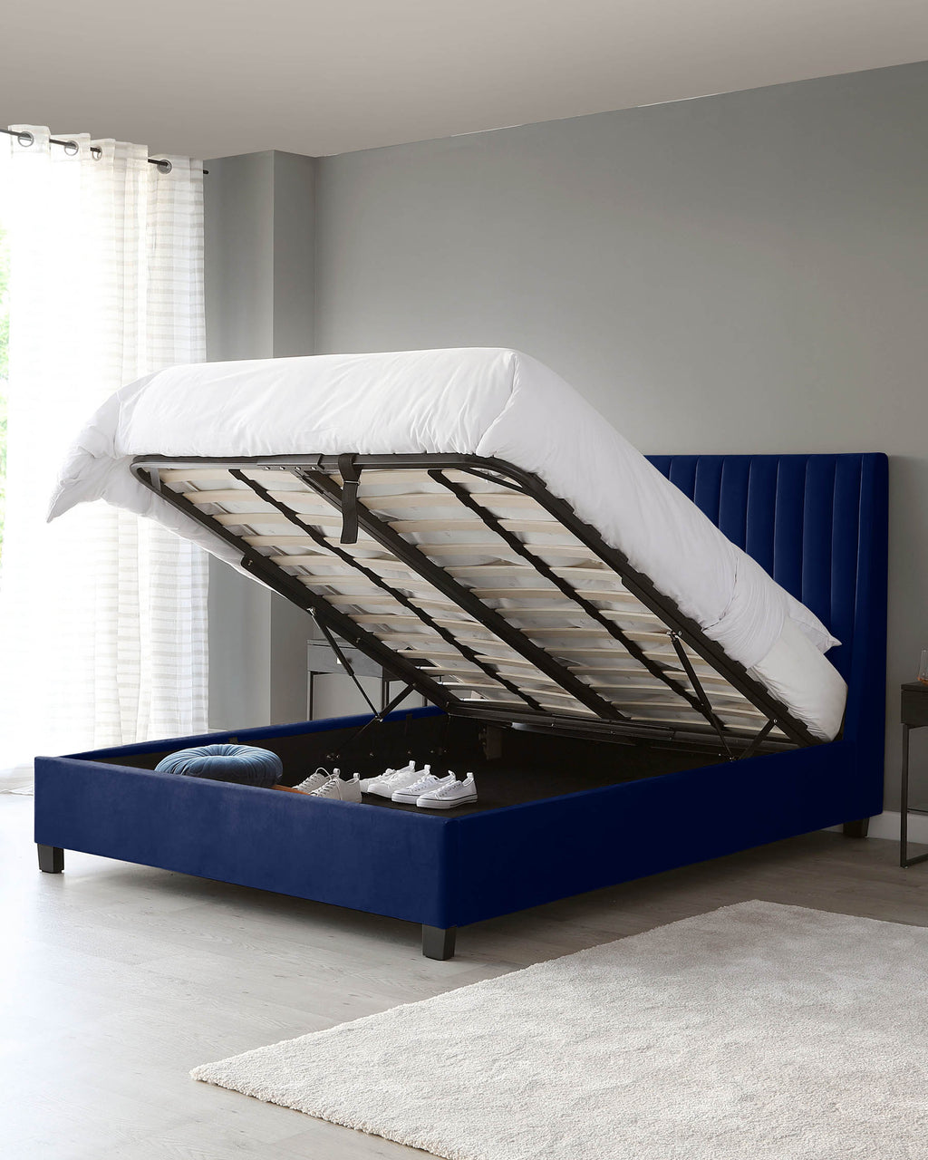 Lit coffre coffre super king size en velours bleu marine Amalfi
