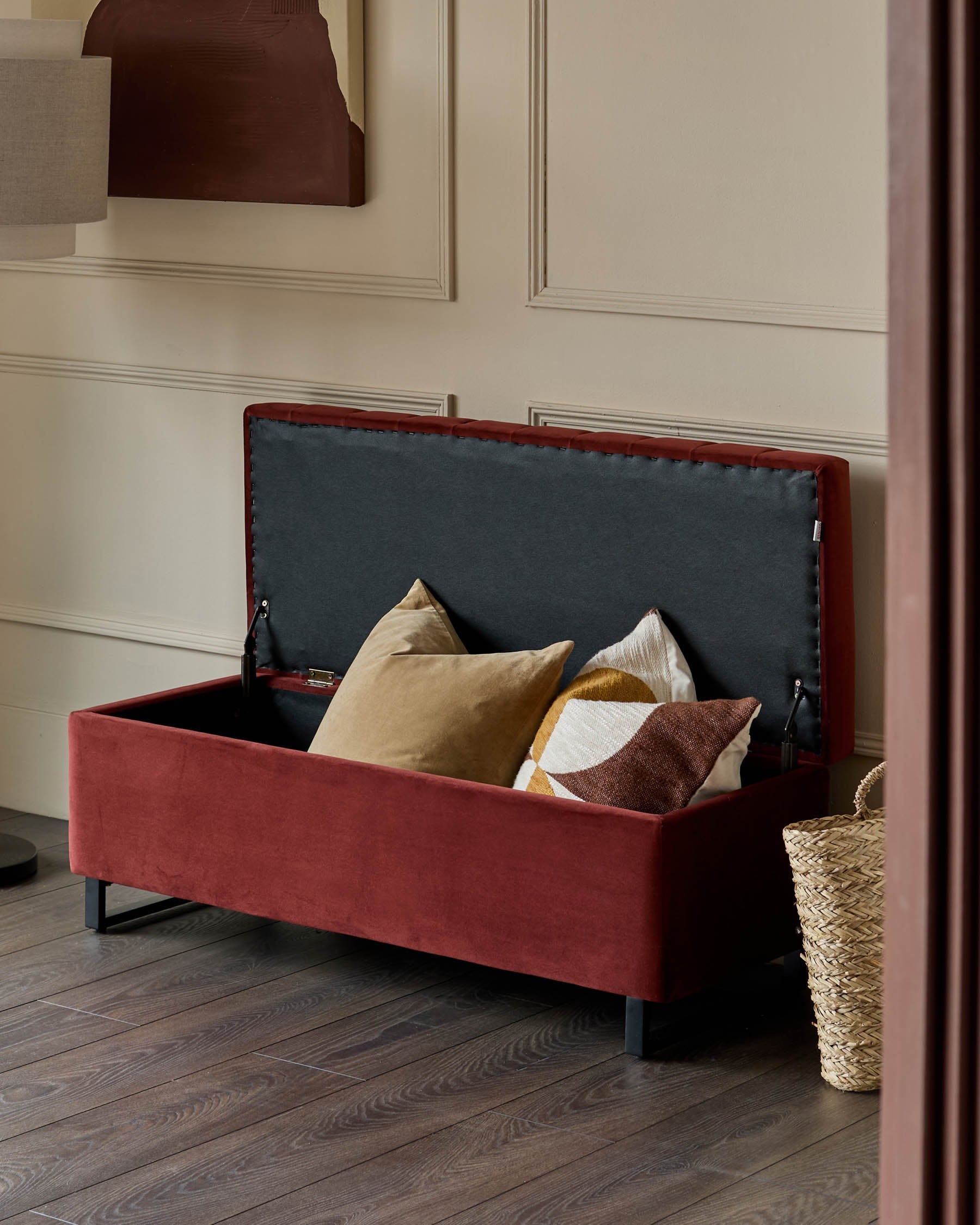 Banc ottoman en velours rouge caramel Amalfi