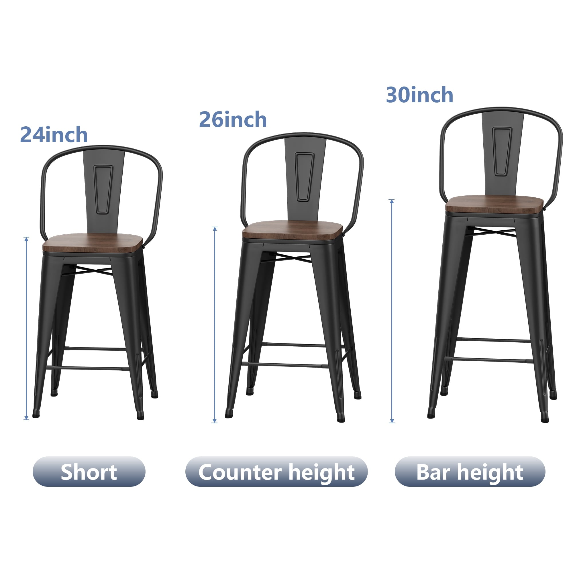 Tabourets de bar de ferme Andeworld, ensemble de 4 tabourets de bar à hauteur de comptoir - Ensemble de 4