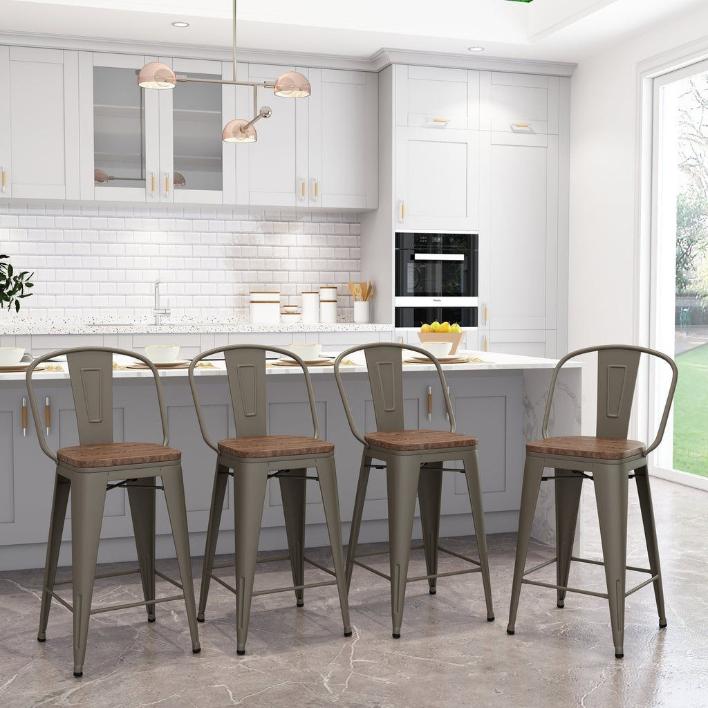 Tabourets de bar de ferme Andeworld, ensemble de 4 tabourets de bar à hauteur de comptoir - Ensemble de 4