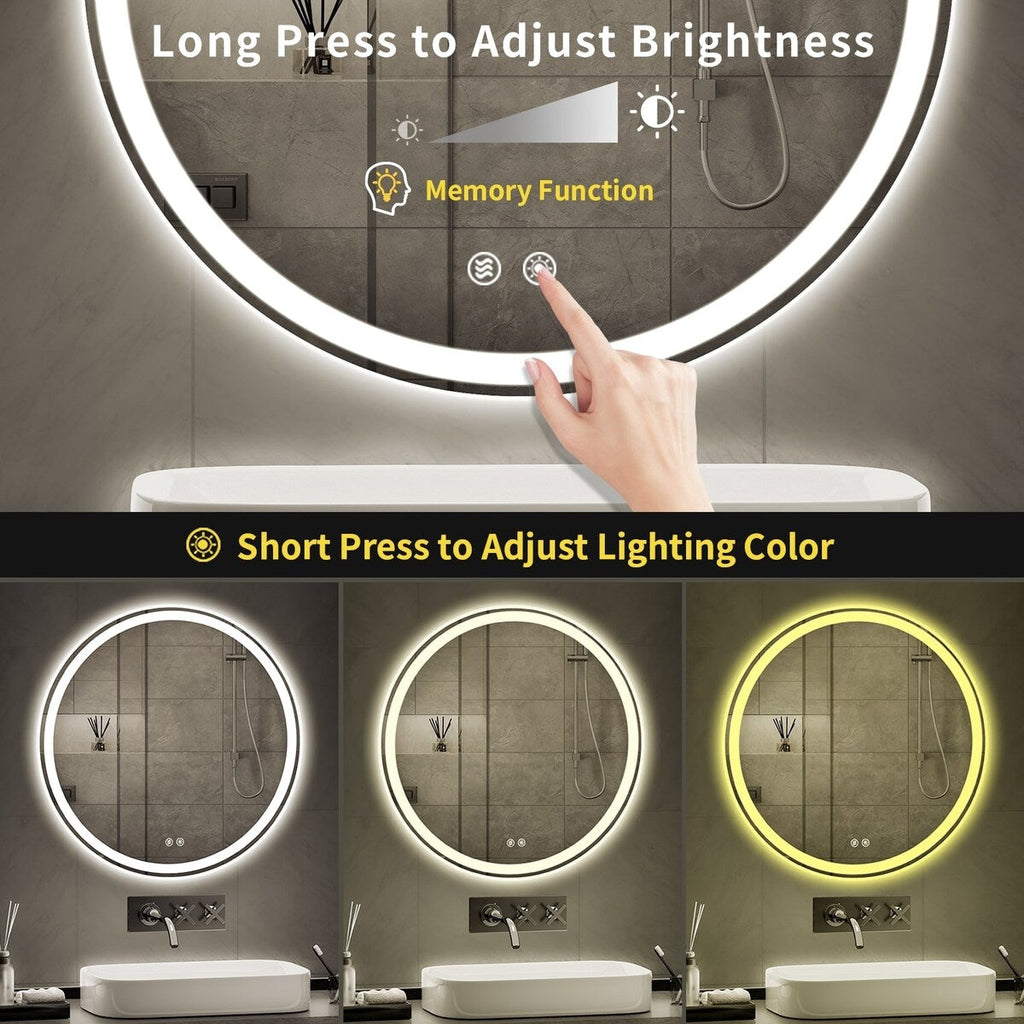 Miroir de courtoisie rond sans cadre, antibuée, éclairé par LED et à intensité variable