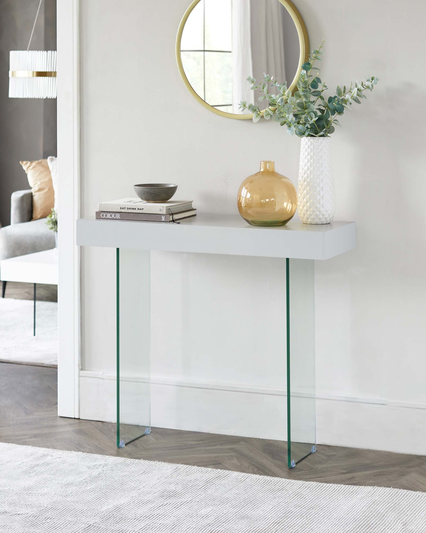 Table console Aria en chêne blanc et verre