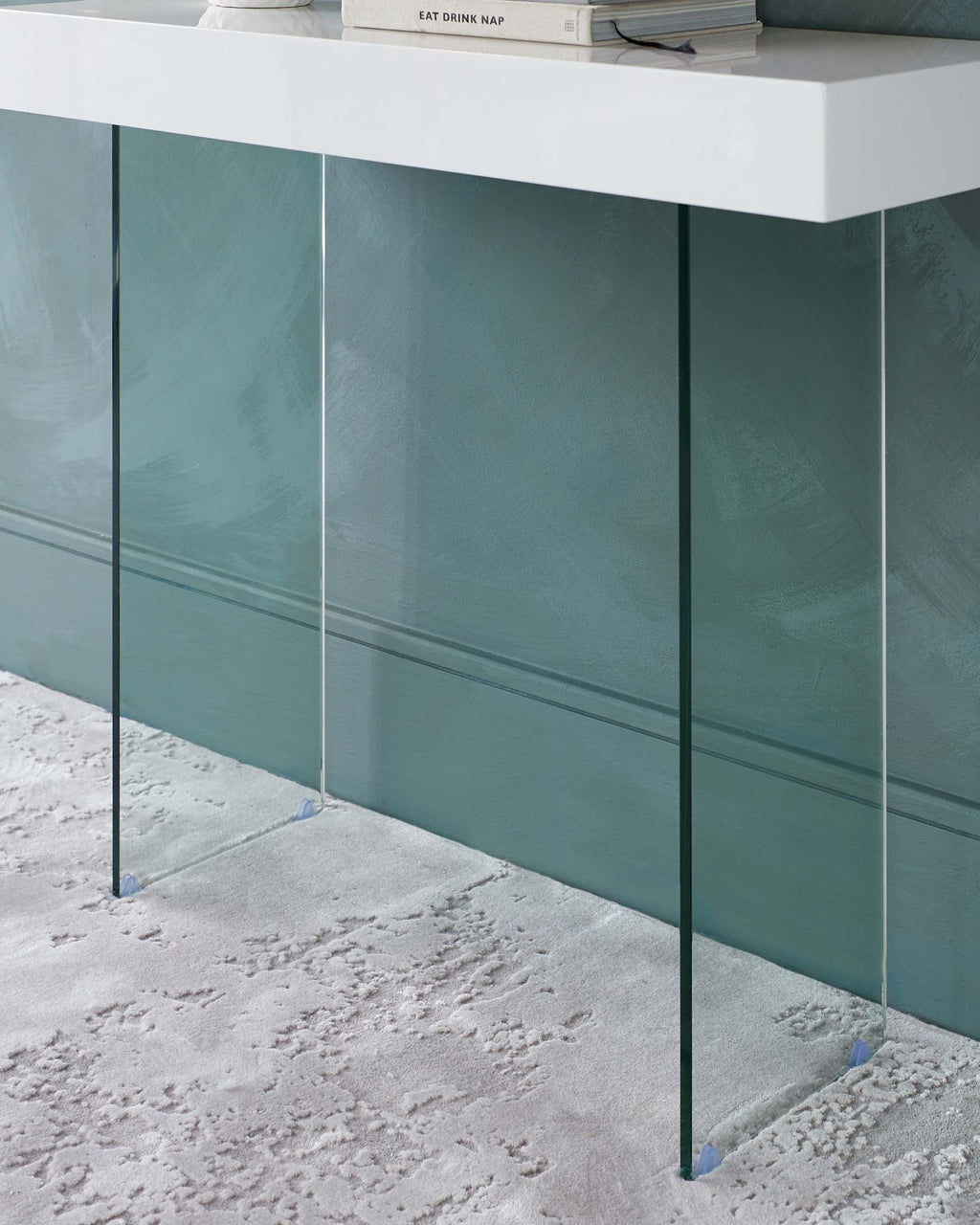 Table console Aria blanche brillante et en verre