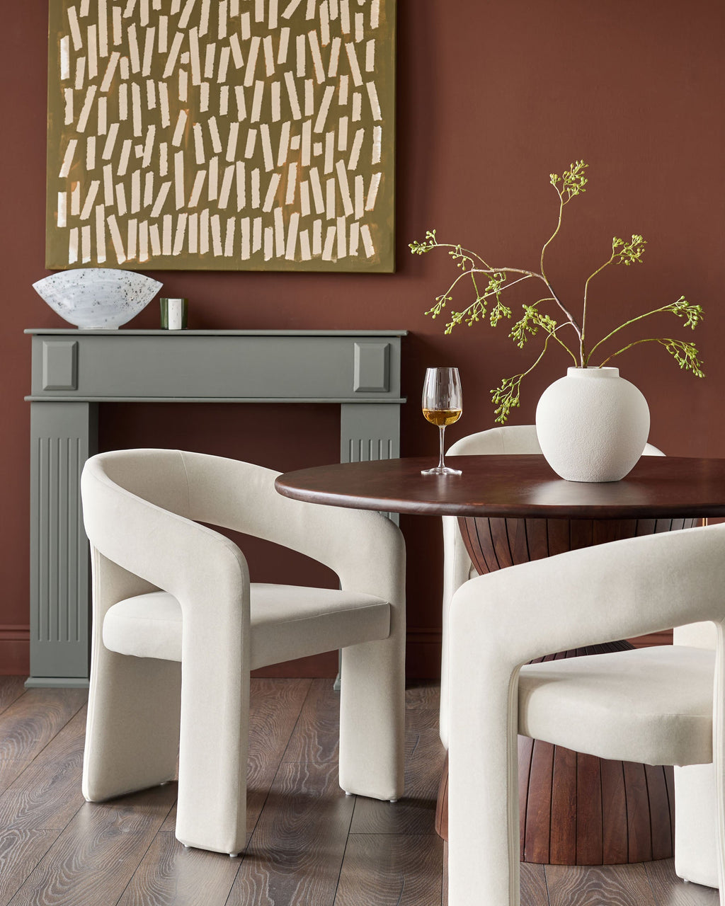 Chaise de salle à manger en tissu crème cendré