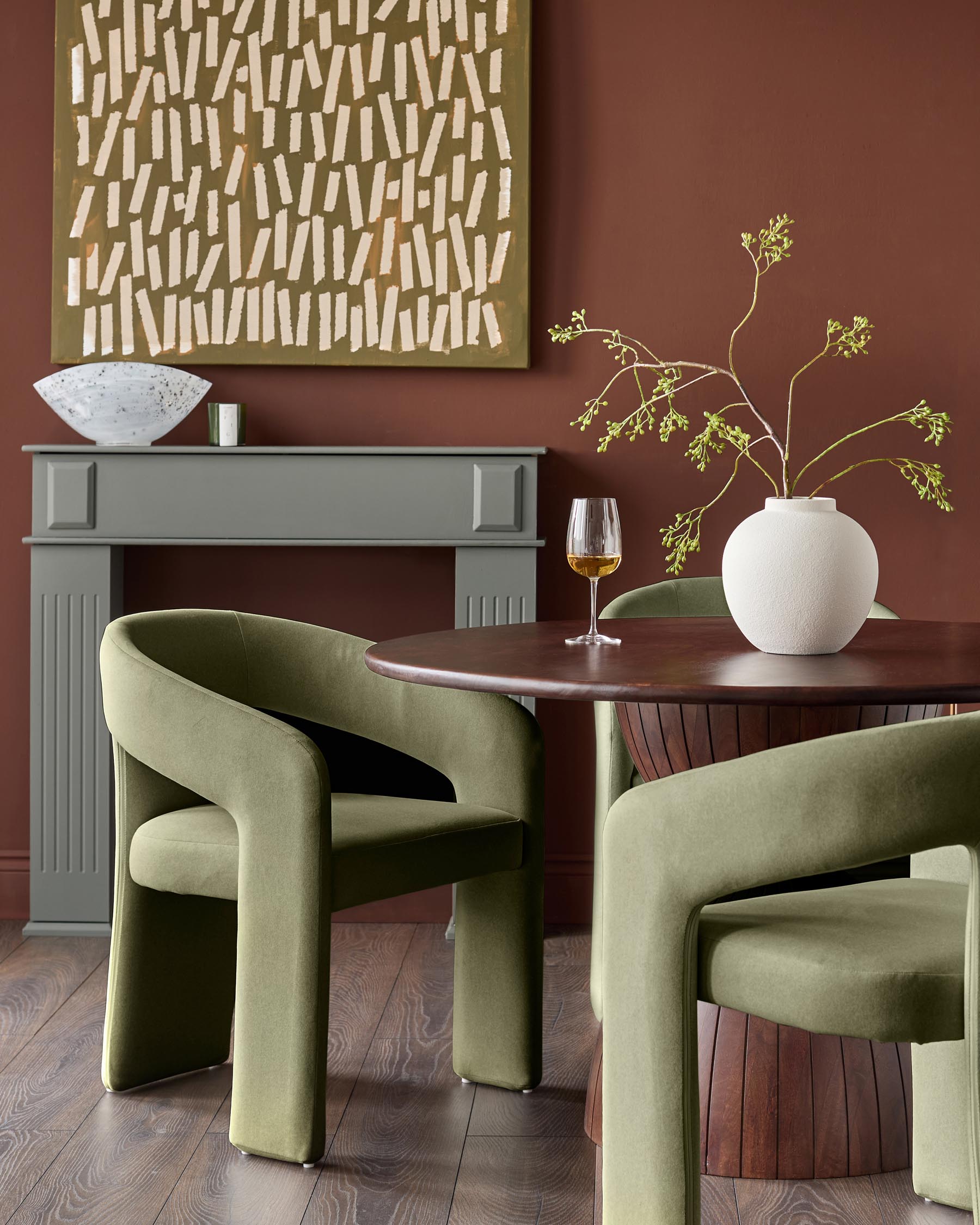 Chaise de salle à manger Asher en tissu vert olive