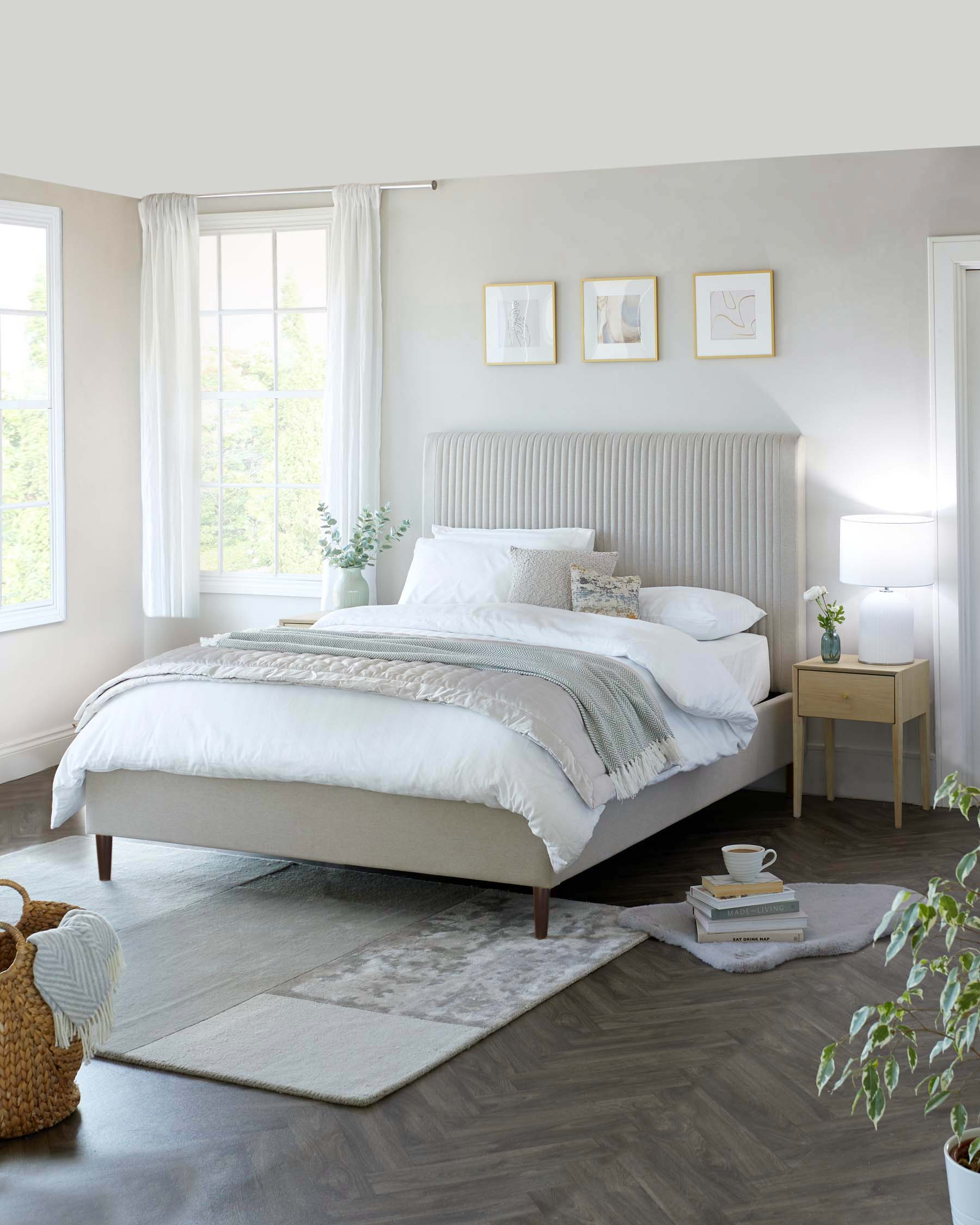 Lit coffre double en tissu crème Avery