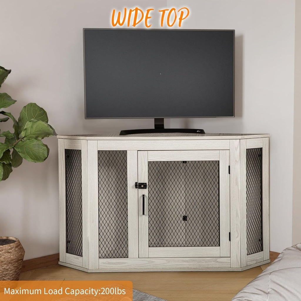 Niche d'angle pour chien Bossin, niche en bois de 44/52 pouces avec filet, niche décorative en bois pour chien, idéale pour l'intérieur