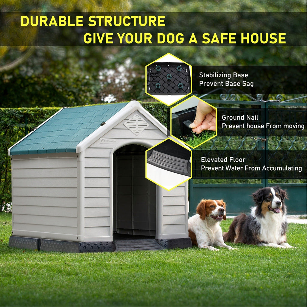 Niche en plastique Bossin pour chiens de petite et grande taille, niche isolée pour l'intérieur et l'extérieur, abri pour chiots avec plancher surélevé