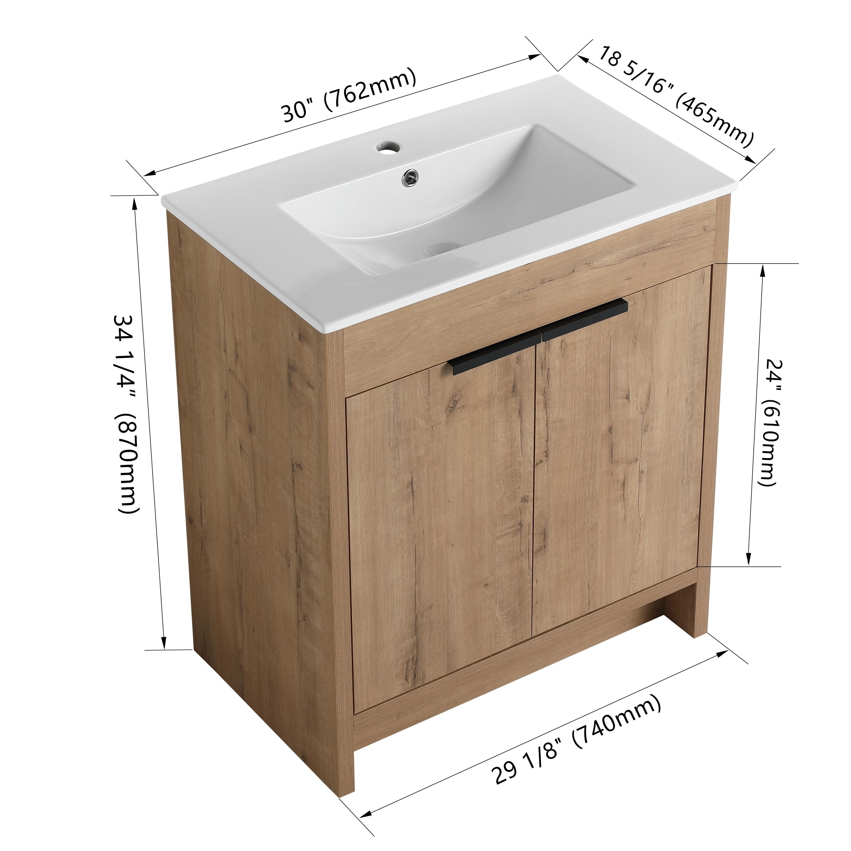 Beingnext Meuble-lavabo 24/30/36 avec porte à fermeture douce et étagère réglable