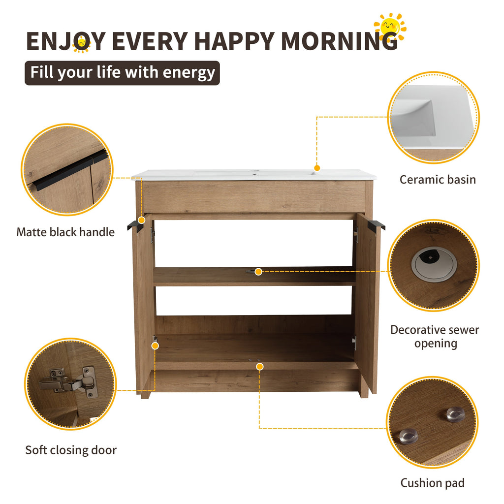 Beingnext Meuble-lavabo 24/30/36 avec porte à fermeture douce et étagère réglable