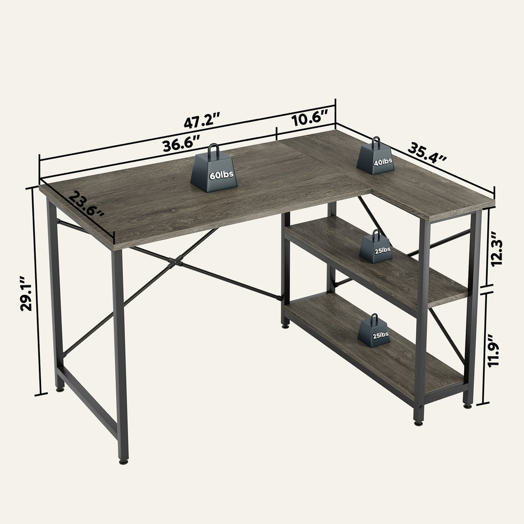 Petit bureau en L avec étagères de rangement Bureau d'ordinateur d'angle