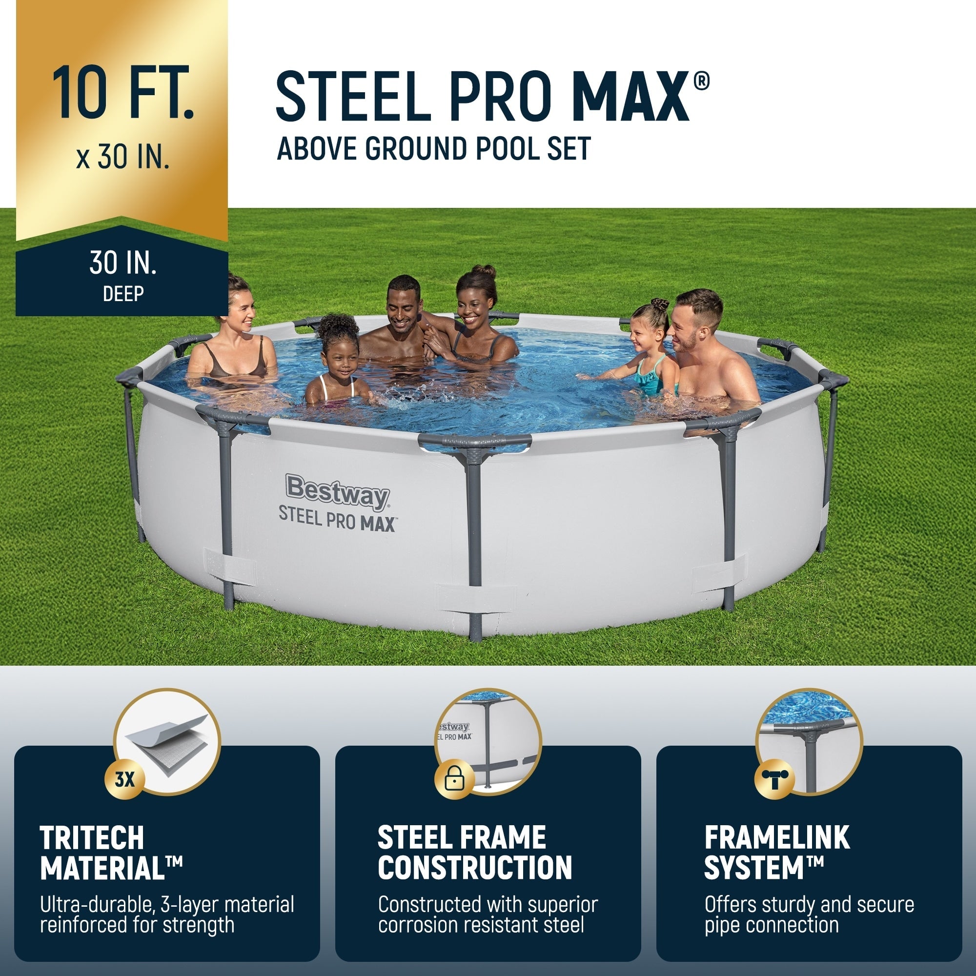 Piscine extérieure hors sol ronde Bestway Steel Pro MAX 10'x30 avec pompe - 10 pi x 30 po