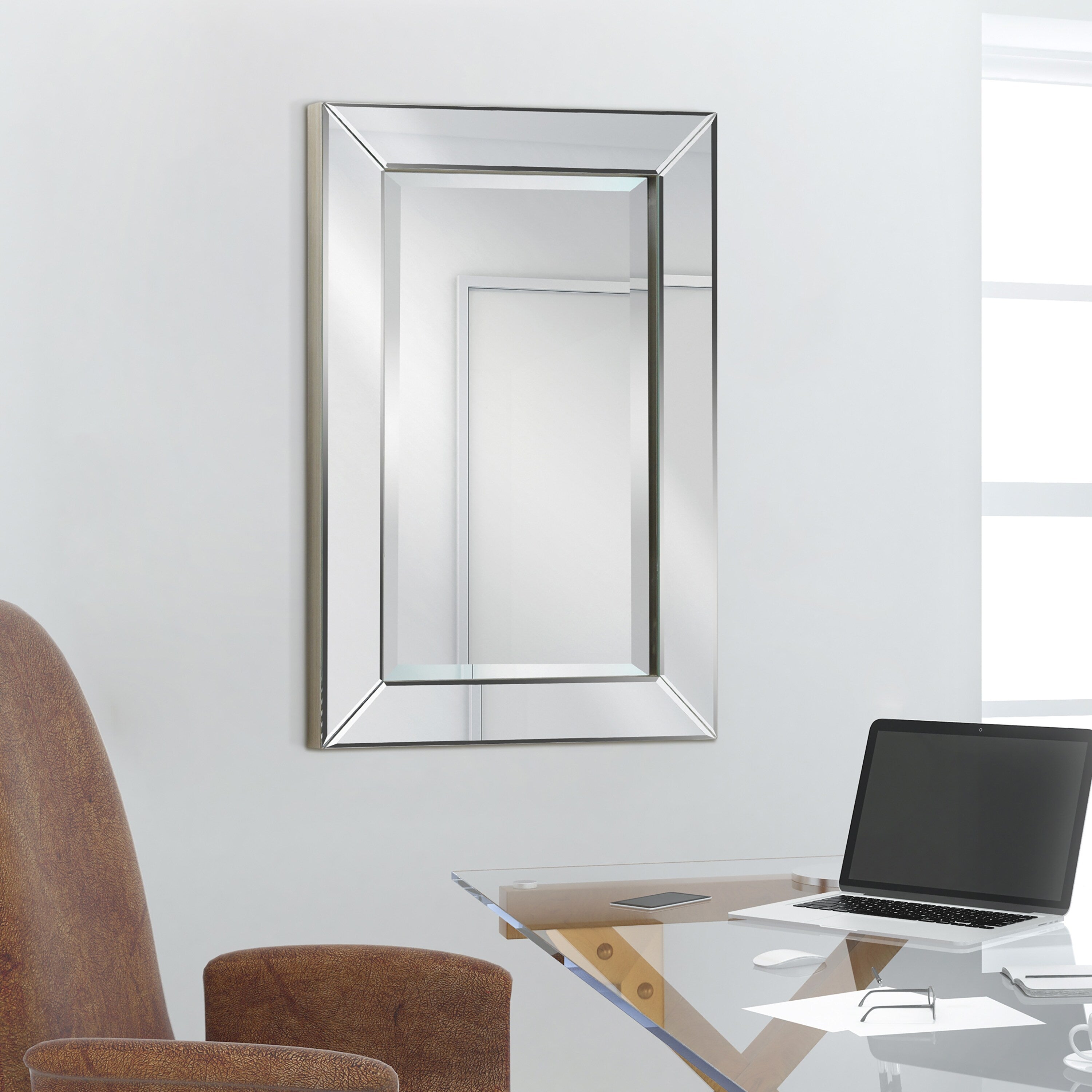 Miroir mural rectangulaire biseauté transparent HD pour salle de bain, coiffeuse et chambre à coucher, 3 tailles