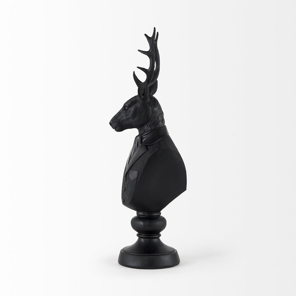 Sculpture de buste de cerf en résine noire - 6 L x 8 P x 23 H