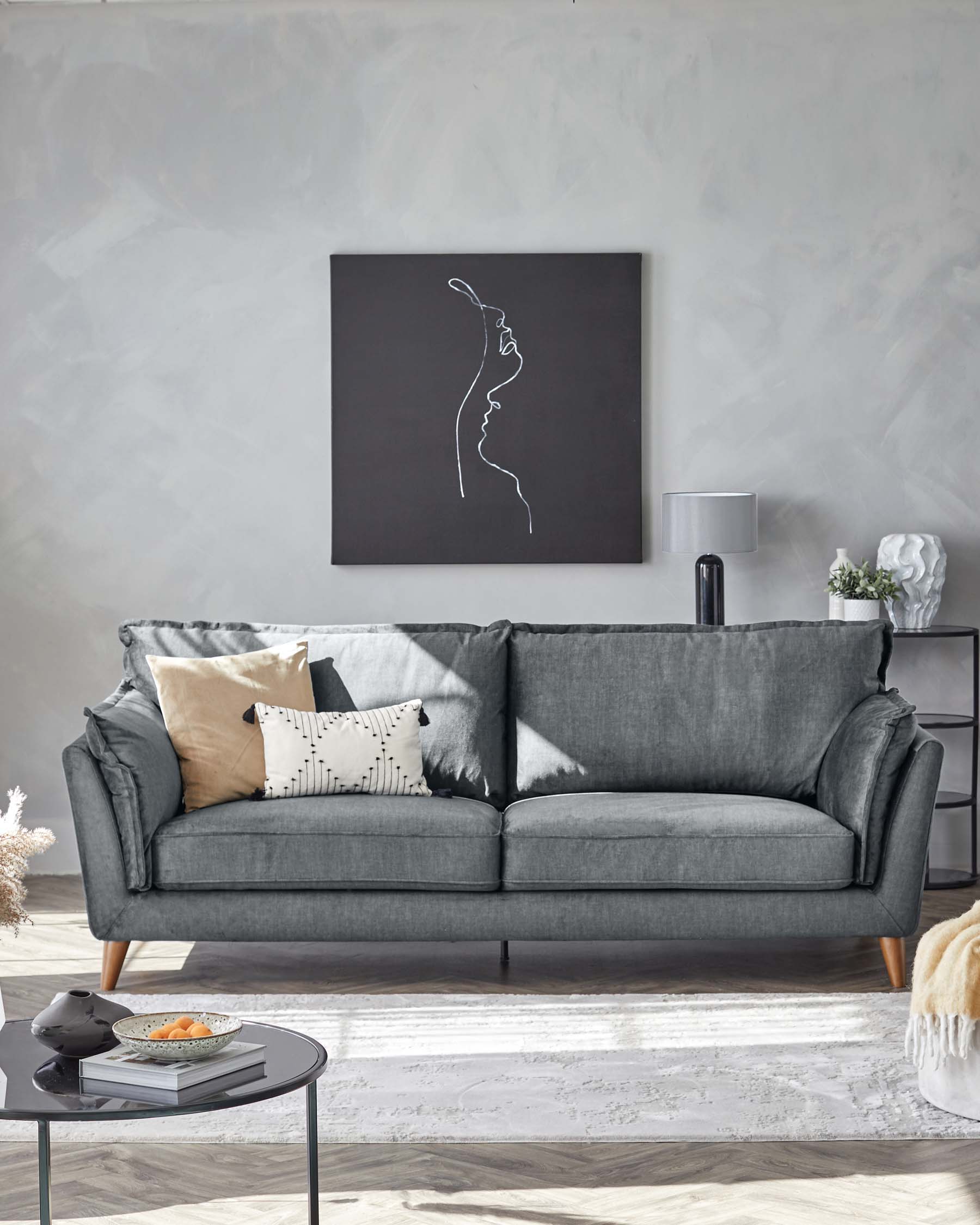 Lampe de table Louis en marbre noir avec abat-jour gris clair