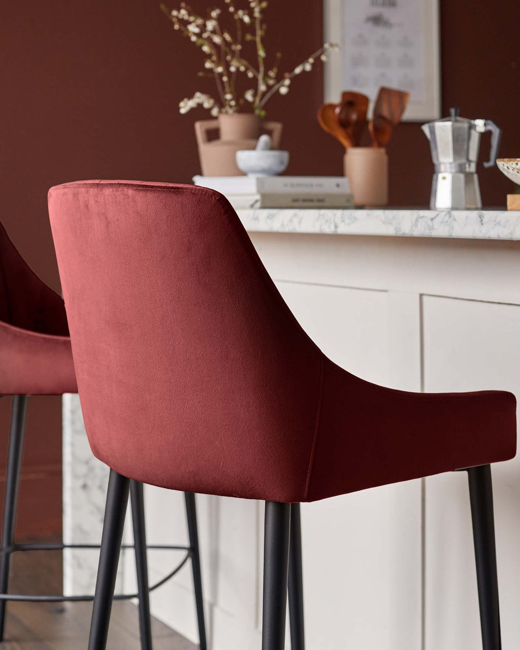 Tabouret de bar Blakely en velours rouge caramel